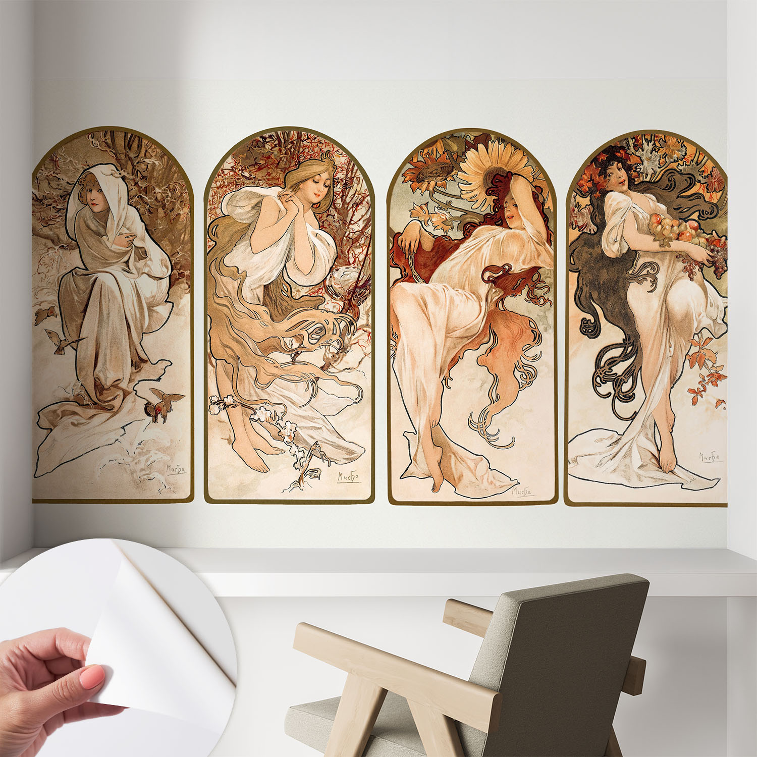 Tapete Adhésive Moderne Pour Salon Et Chambre À Coucher Décoration Rapide Avec Colle Saisons Féminines 104x70 Cm