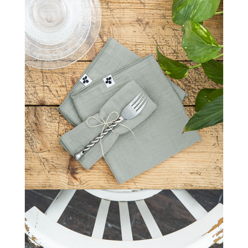 Lot De 3 Serviettes De Table "gaïa" 40 X 40 Cm "gaze De Coton" - Gaïa Eucalyptus - Gaia Eucalyptus -