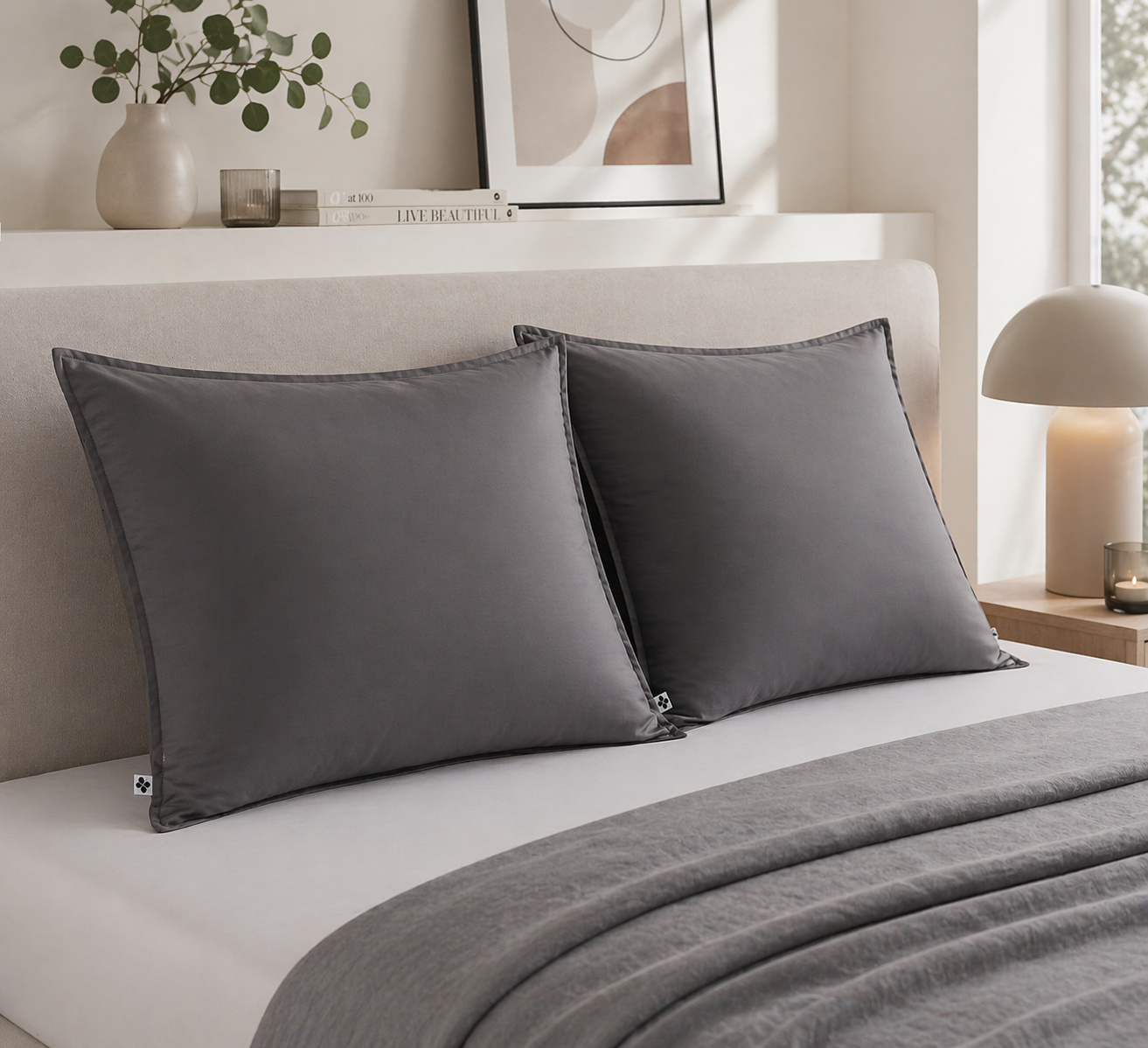 Lot De 2 Taies D'oreiller 63 X 63 Cm - Viscose De Satin De Bambou - Granit - Salomé