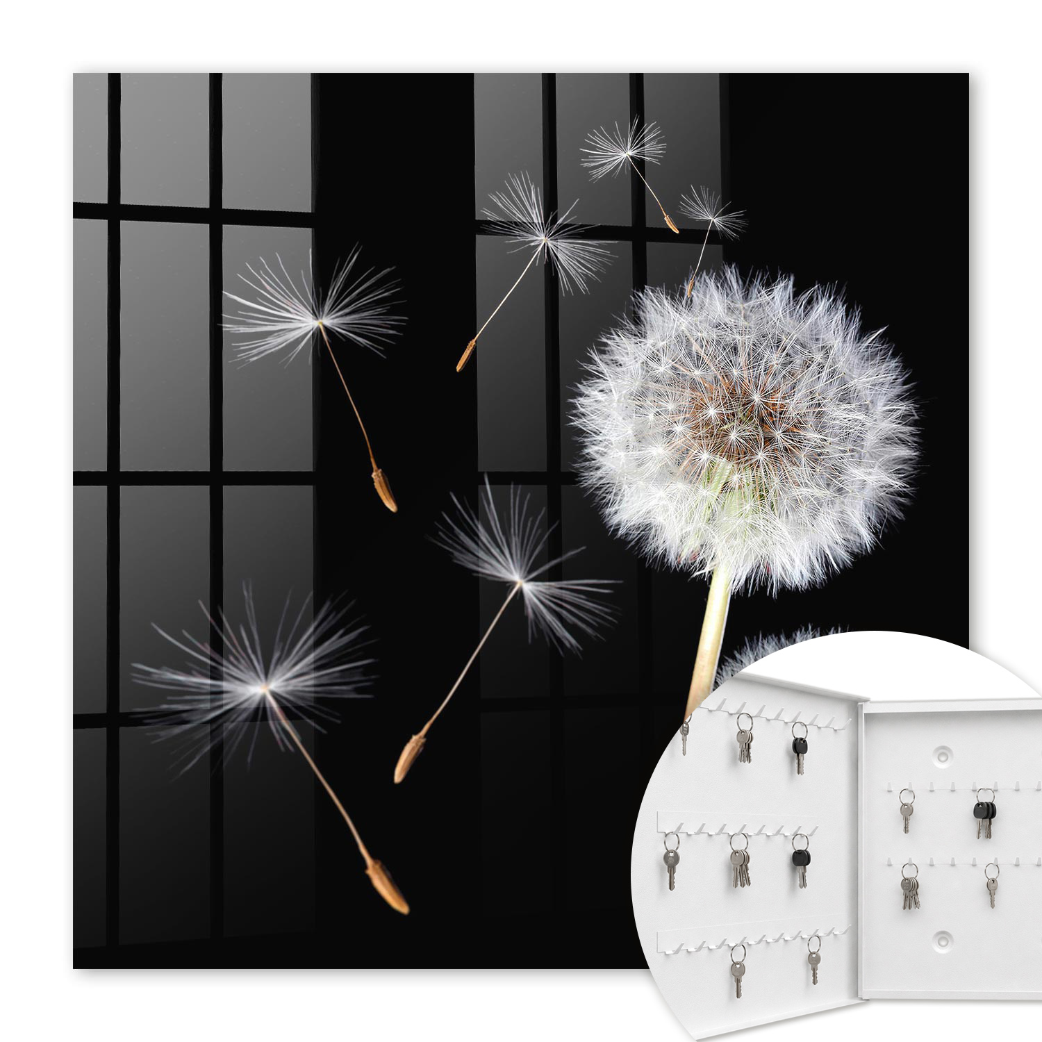 Armoire À Clés - (30 Cm X 30 Cm) - Boîte À Clés Murale - Coffret De Rangement Pour Clés - Couleur Blanche - Ouverture Vers La Gauche - Pour Maison Et Bureau - Pissenlits Délicats