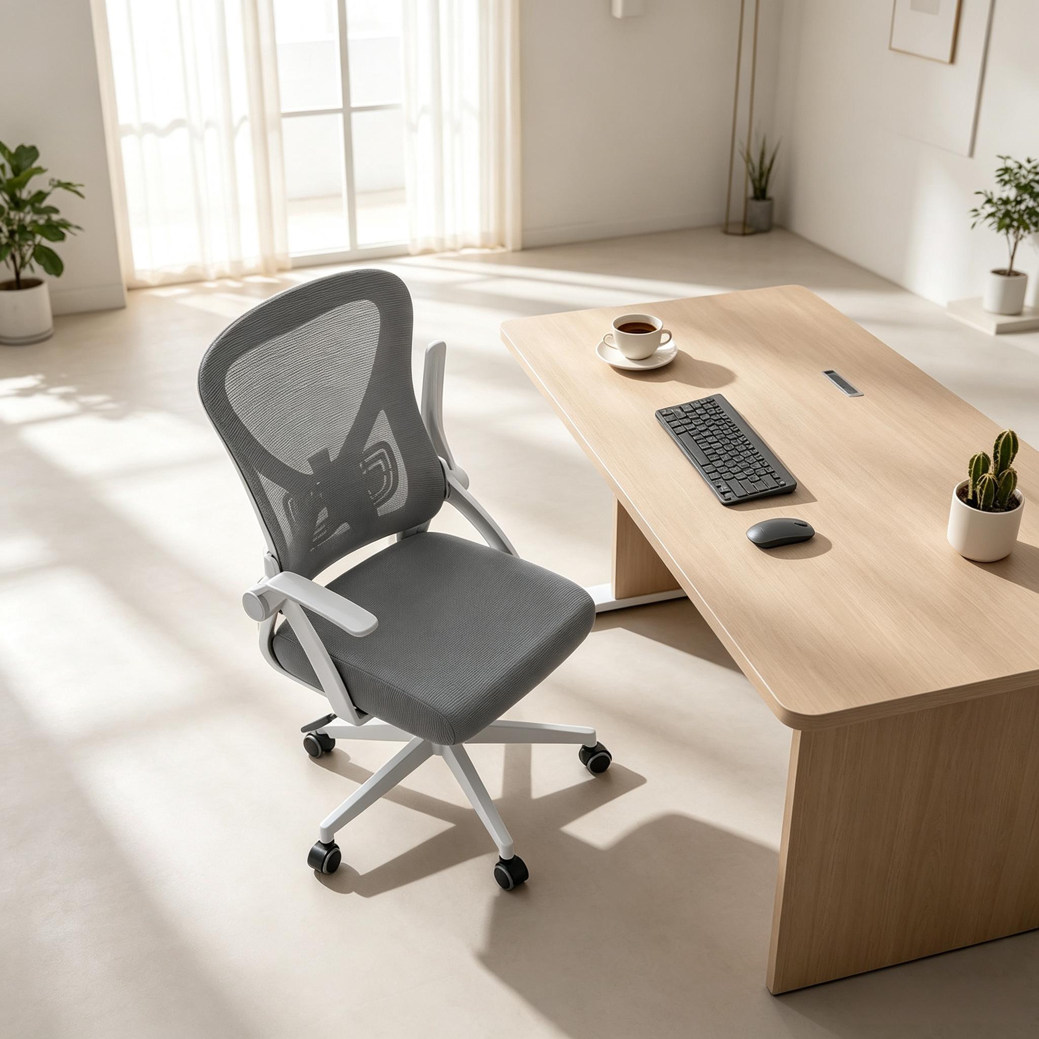 Chaise De Bureau Ergonomique Pivotante Avec Accoudoirs Rabattables, 62 X 55,5 X 102-111,5 Cm, Grise