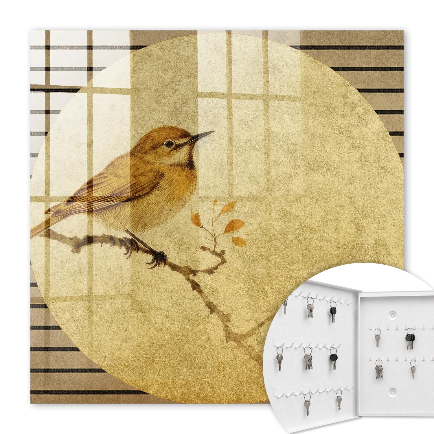 Armoire À Clés - (30 Cm X 30 Cm) - Boîte À Clés Murale - Coffret De Rangement Pour Clés - Couleur Blanche - Ouverture Vers La Gauche - Pour Maison Et Bureau - Oiseau Crème