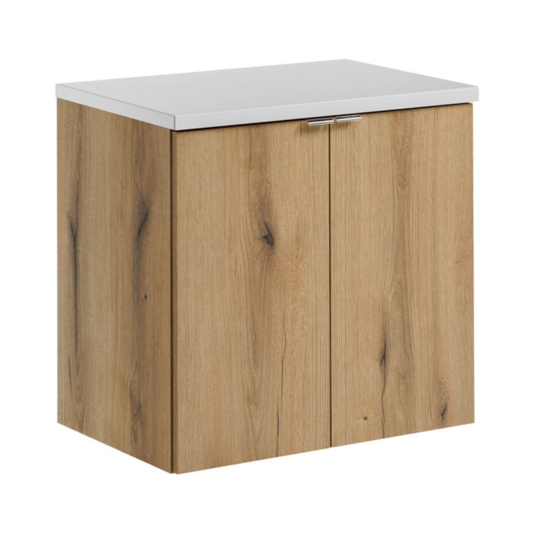 Ensemble De Salle De Bain Suspendu Vano Aspect Chêne Et Blanc 60cm: Meuble Sous Vasque À Placards + Plan Pour Vasque