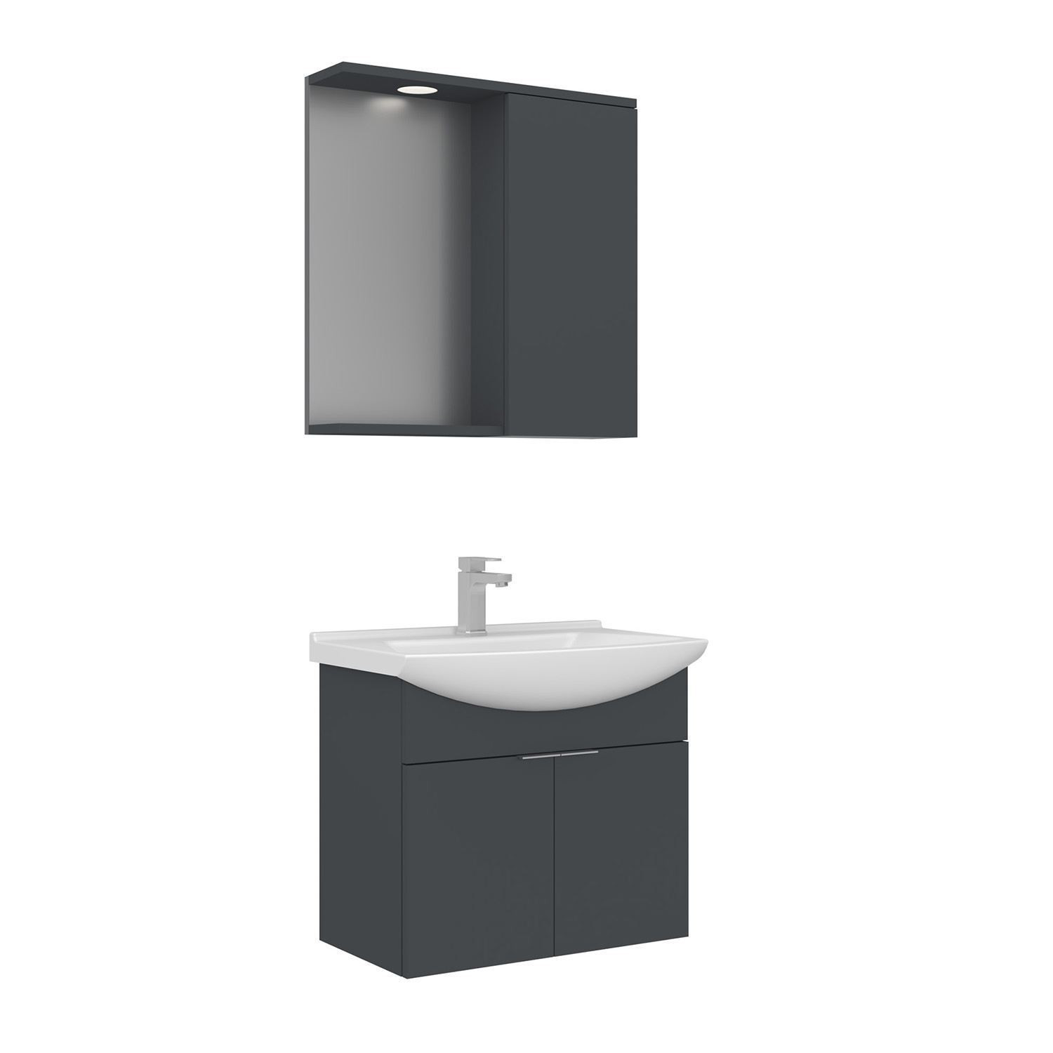 Meuble Avec Simple Vasque Et Miroir "purus 65" - 65 X 50 X 58 Cm - Matte Anthracite