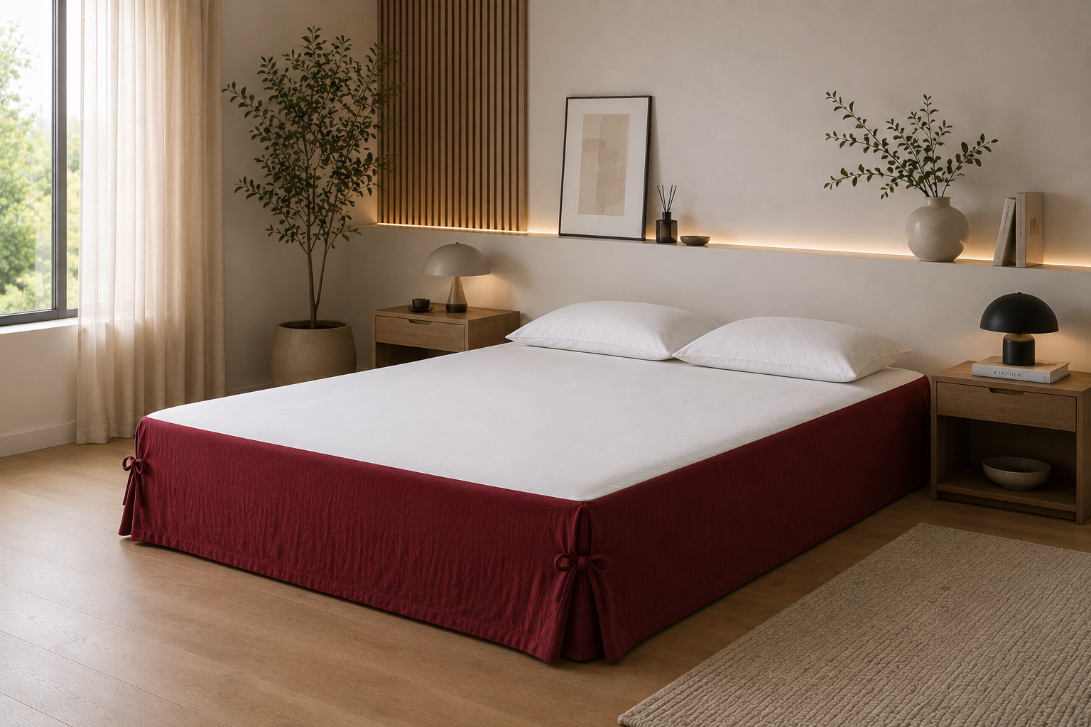 Cache-sommier 140 X 190 Cm Double Gaze De Coton Gaïa Bordeaux - Qualité Haut De Gamme