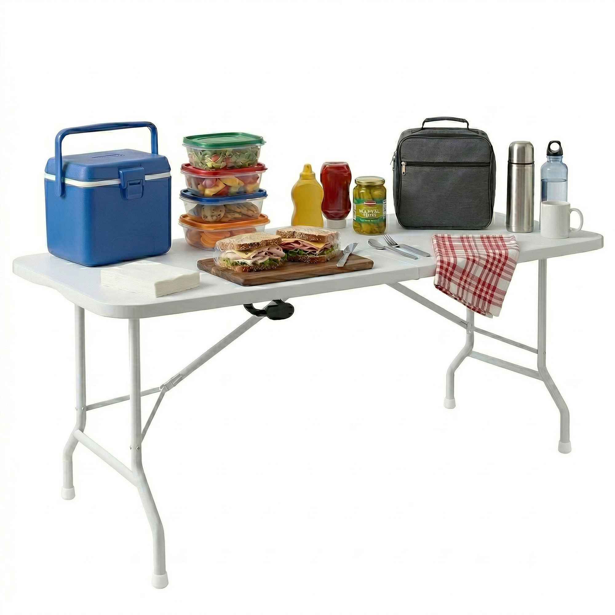Essence - Table De Jardin Pliante 180x74x70 Cm De Camping Et Pique-nique Portable En Résine Blanche