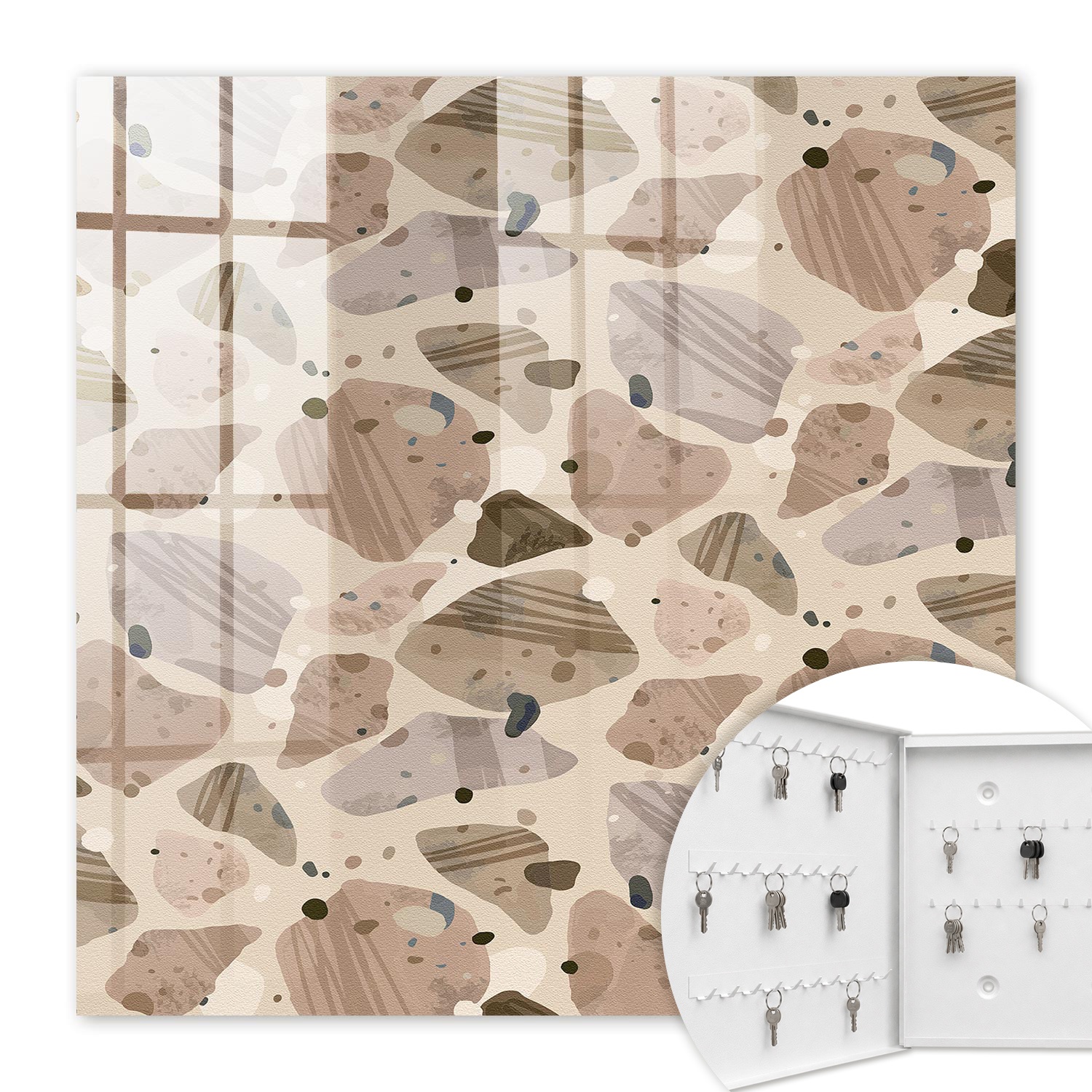 Armoire À Clés - (30 Cm X 30 Cm) - Boîte À Clés Murale - Coffret De Rangement Pour Clés - Couleur Blanche - Ouverture Vers La Gauche - Pour Maison Et Bureau - Compositions Organiques