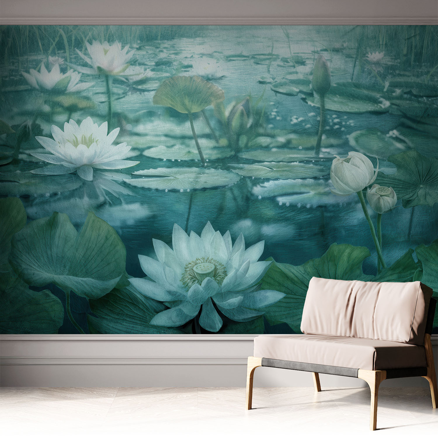 Papier Peint Adhésif Avec Colle Pour Décoration Moderne De Salon Chambre À Coucher Cuisine Et Bureau Facile Fleurs Aquatiques 312x219 Cm