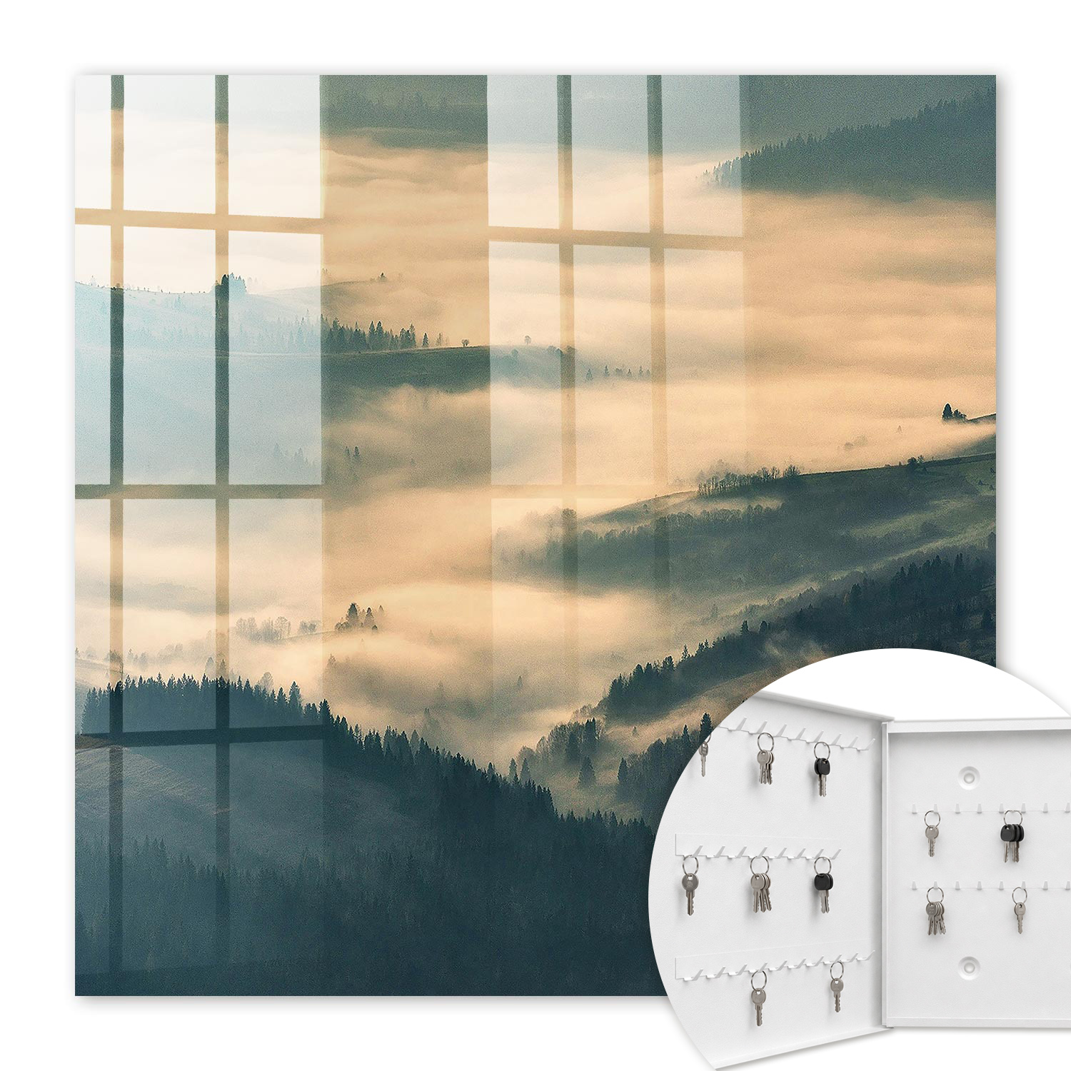 Armoire À Clés - (30 Cm X 30 Cm) - Boîte À Clés Murale - Coffret De Rangement Pour Clés - Couleur Blanche - Ouverture Vers La Gauche - Pour Maison Et Bureau - Collines Brumeuses