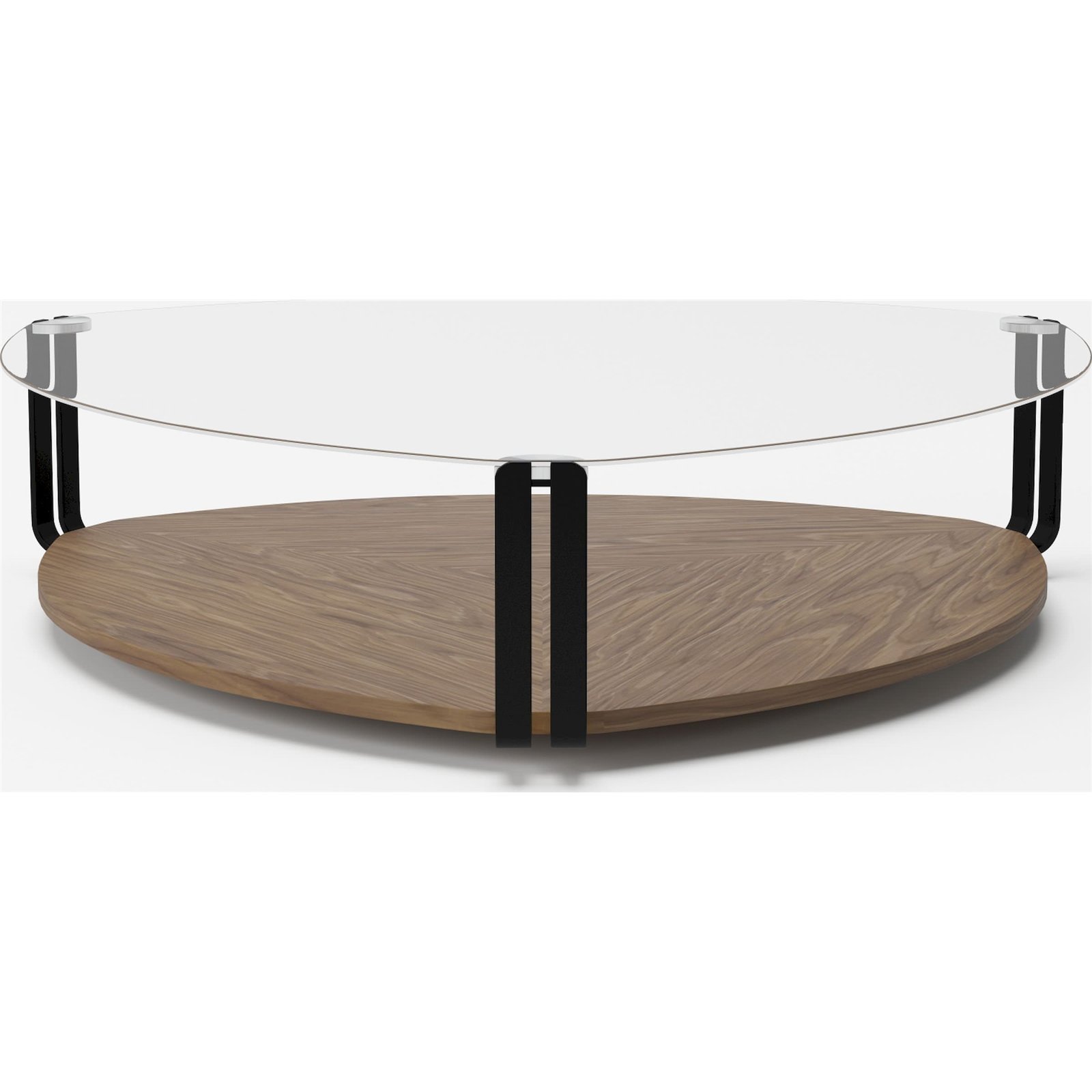 Table Basse Bois Piètement Acier Peint Plateau En Verre Trempé - Noyer, Transparent