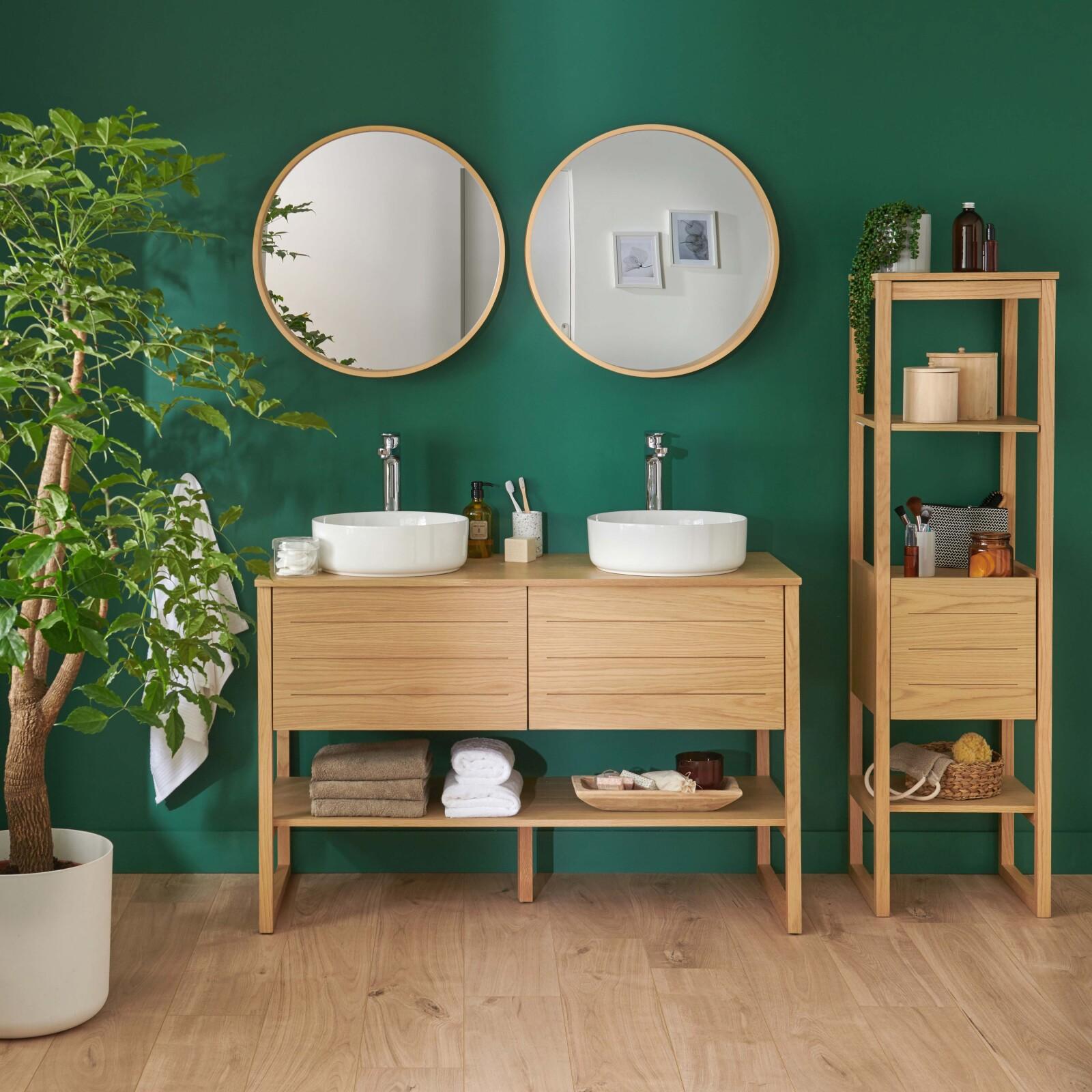 Meuble Atoll Double 120cm Chêne Colonne Vasques Robinets Miroirs
