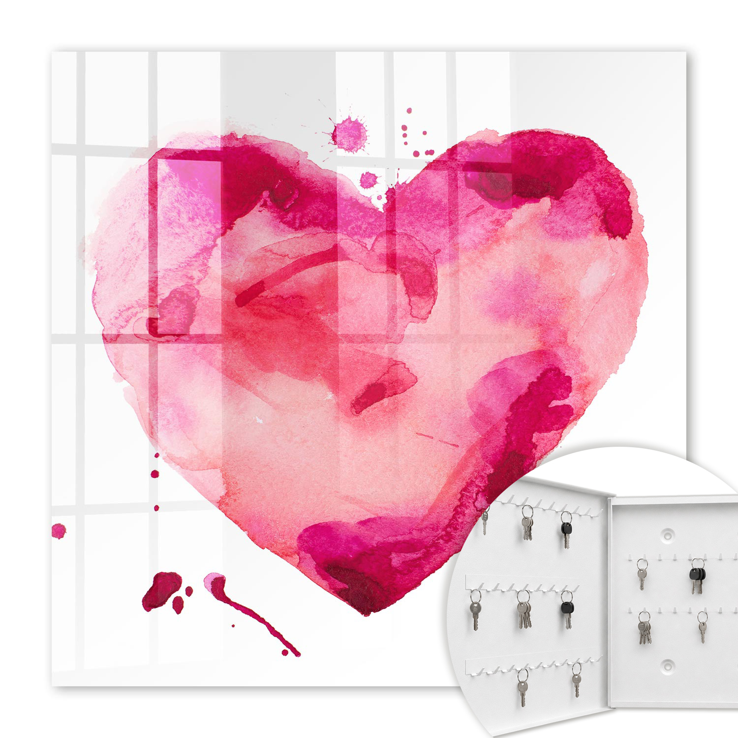 Armoire À Clés - (30 Cm X 30 Cm) - Boîte À Clés Murale - Coffret De Rangement Pour Clés - Couleur Blanche - Ouverture Vers La Gauche - Pour Maison Et Bureau - Cœur D'Amour