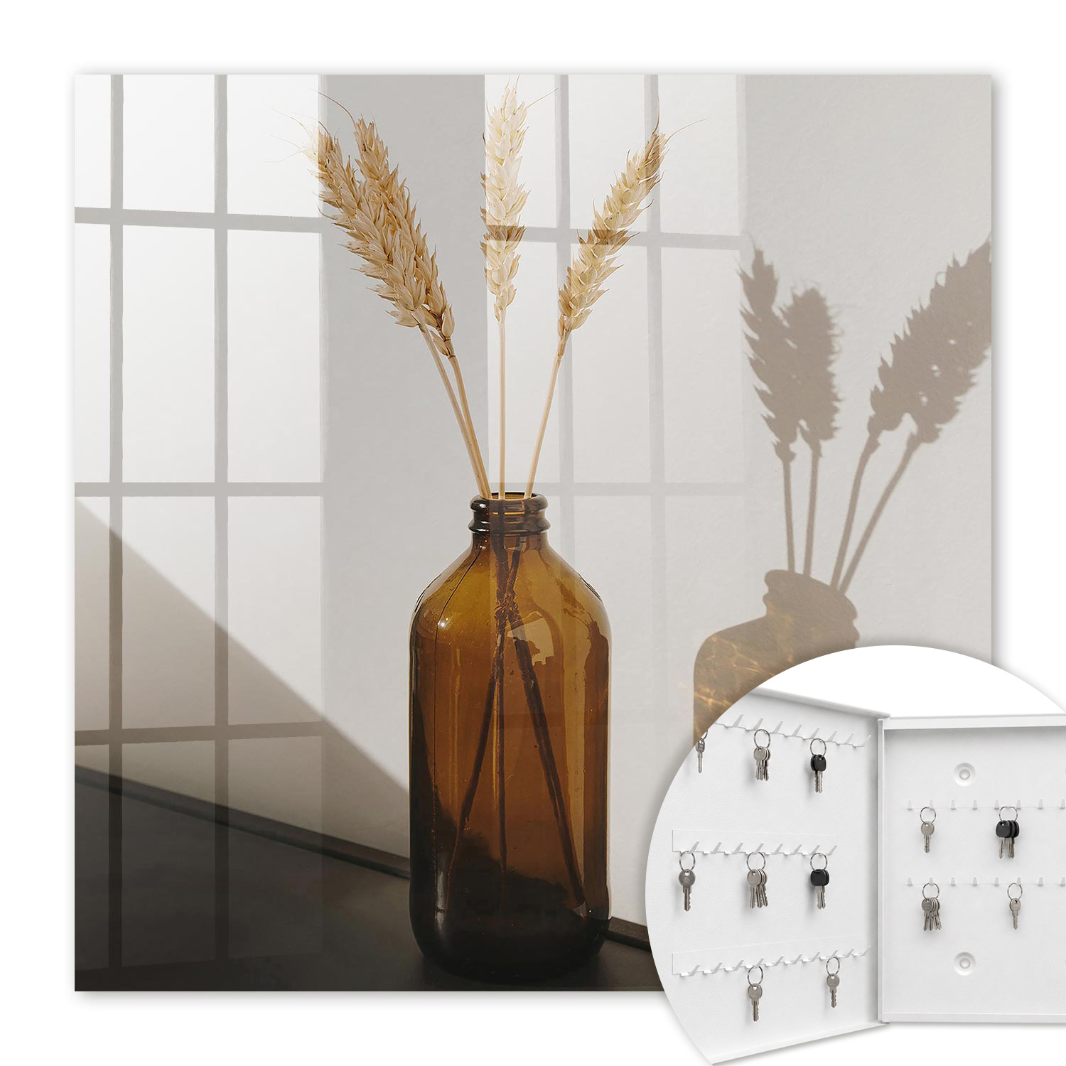 Armoire À Clés - (30 Cm X 30 Cm) - Boîte À Clés Murale - Coffret De Rangement Pour Clés - Couleur Blanche - Ouverture Vers La Gauche - Pour Maison Et Bureau - Une Bouteille De Céréales