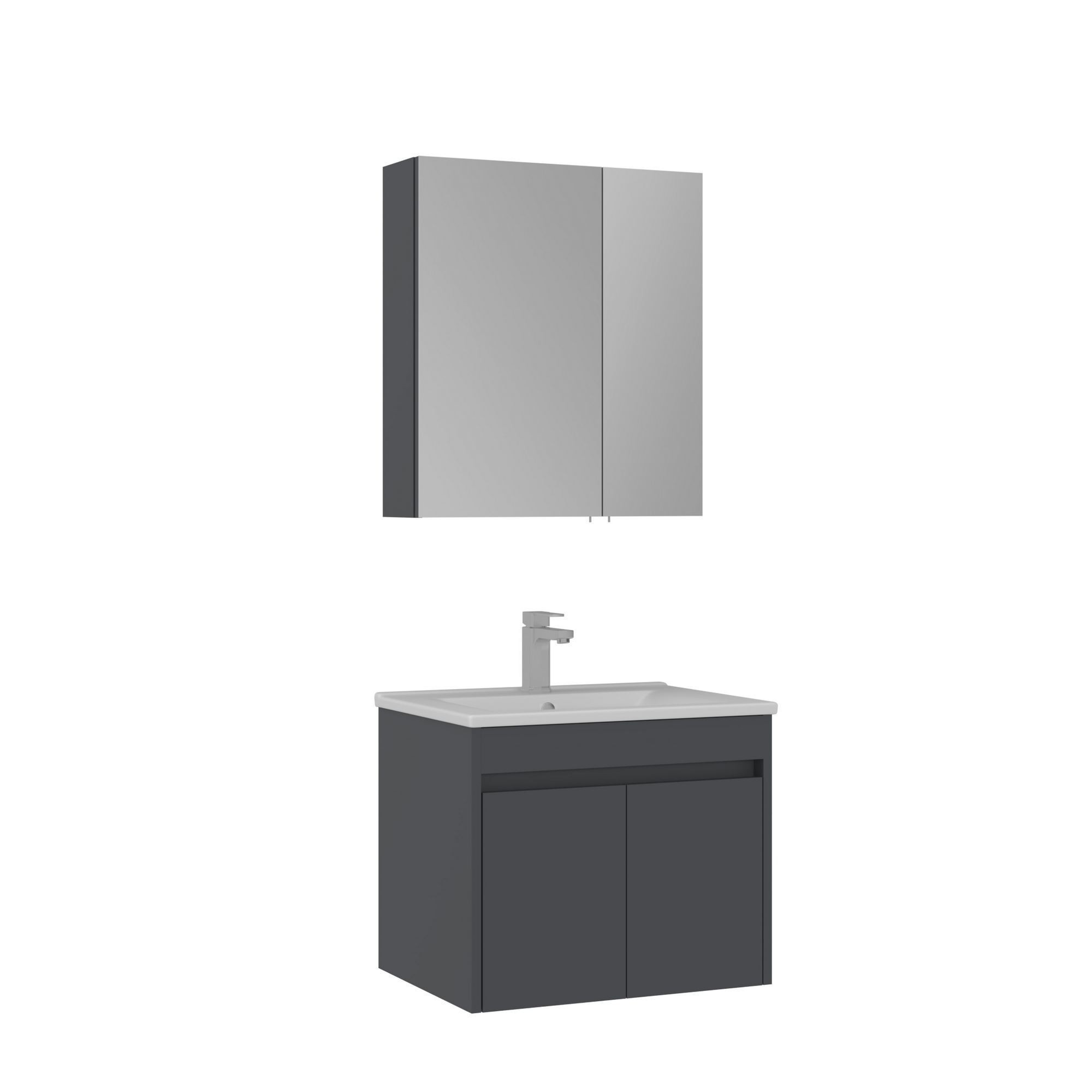 Meuble Avec Simple Vasque Et Miroir "side 65 V2" - 65 X 45 X 52 Cm - Matte Anthracite