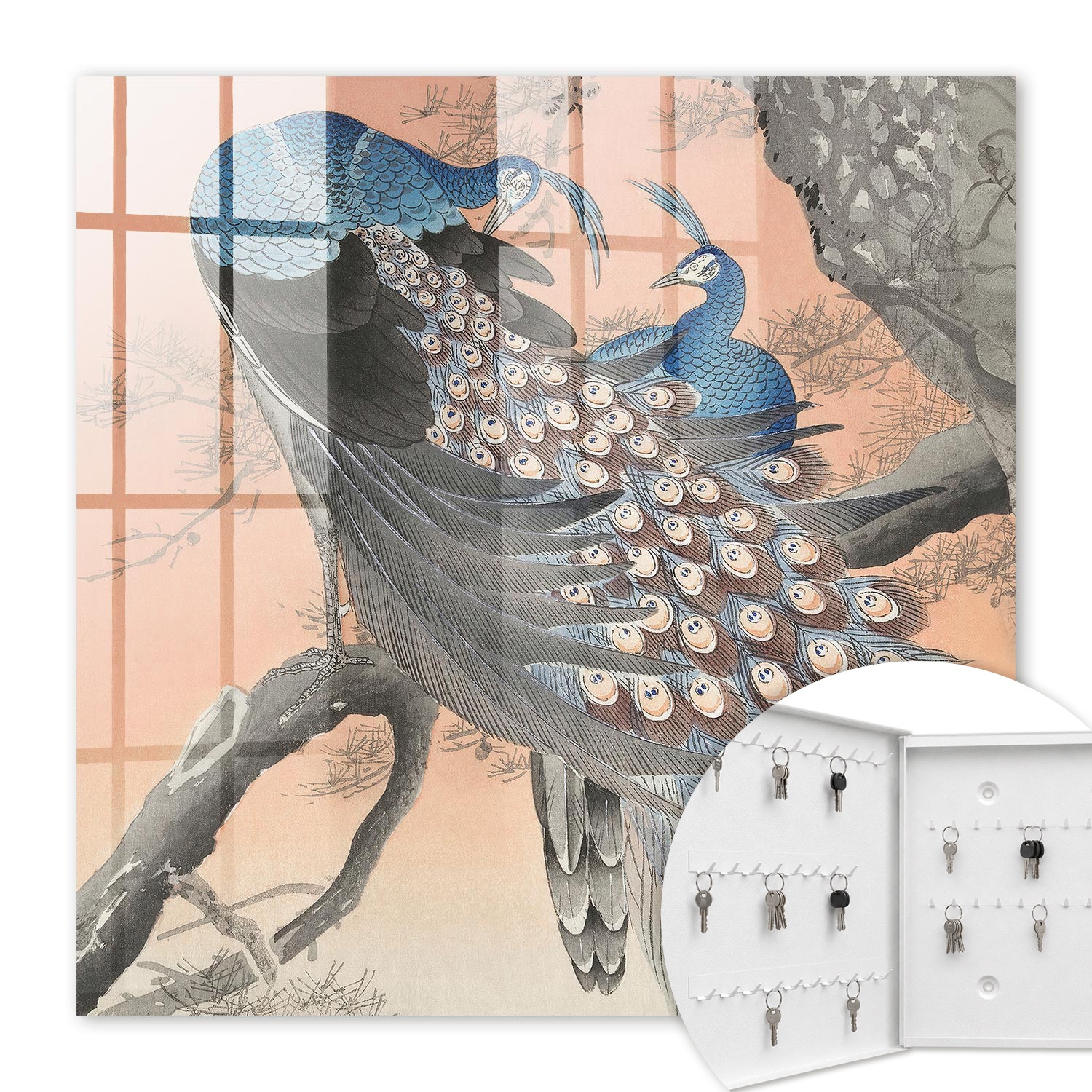 Armoire À Clés - (30 Cm X 30 Cm) - Boîte À Clés Murale - Coffret De Rangement Pour Clés - Couleur Blanche - Ouverture Vers La Gauche - Pour Maison Et Bureau - Beauté Du Paon