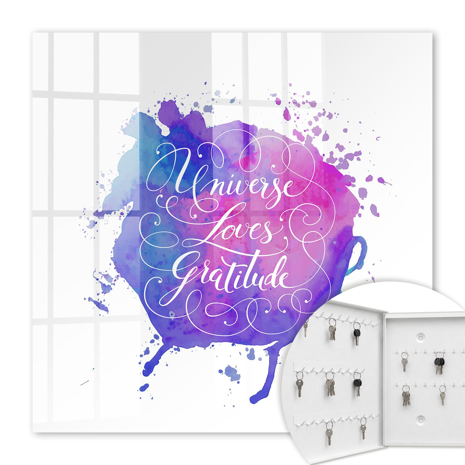 Armoire À Clés - (30 Cm X 30 Cm) - Boîte À Clés Murale - Coffret De Rangement Pour Clés - Couleur Blanche - Ouverture Vers La Gauche - Pour Maison Et Bureau - L'Univers Aime La Gratitude