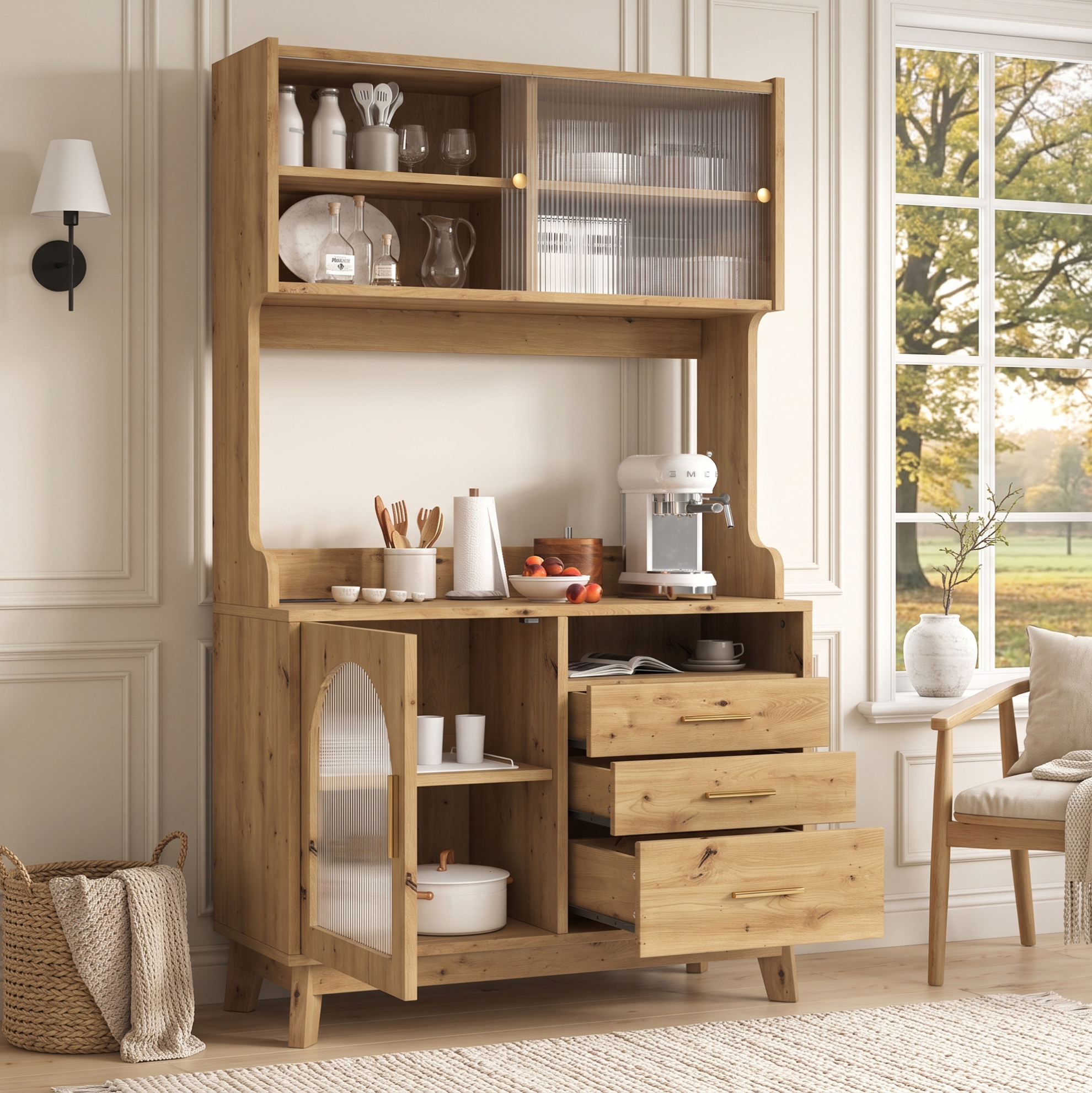 Buffet Haut 100,5 X 40 X 178 Cm Avec Rangement Multicouche, Prise Usb-c/usb-a, Bois