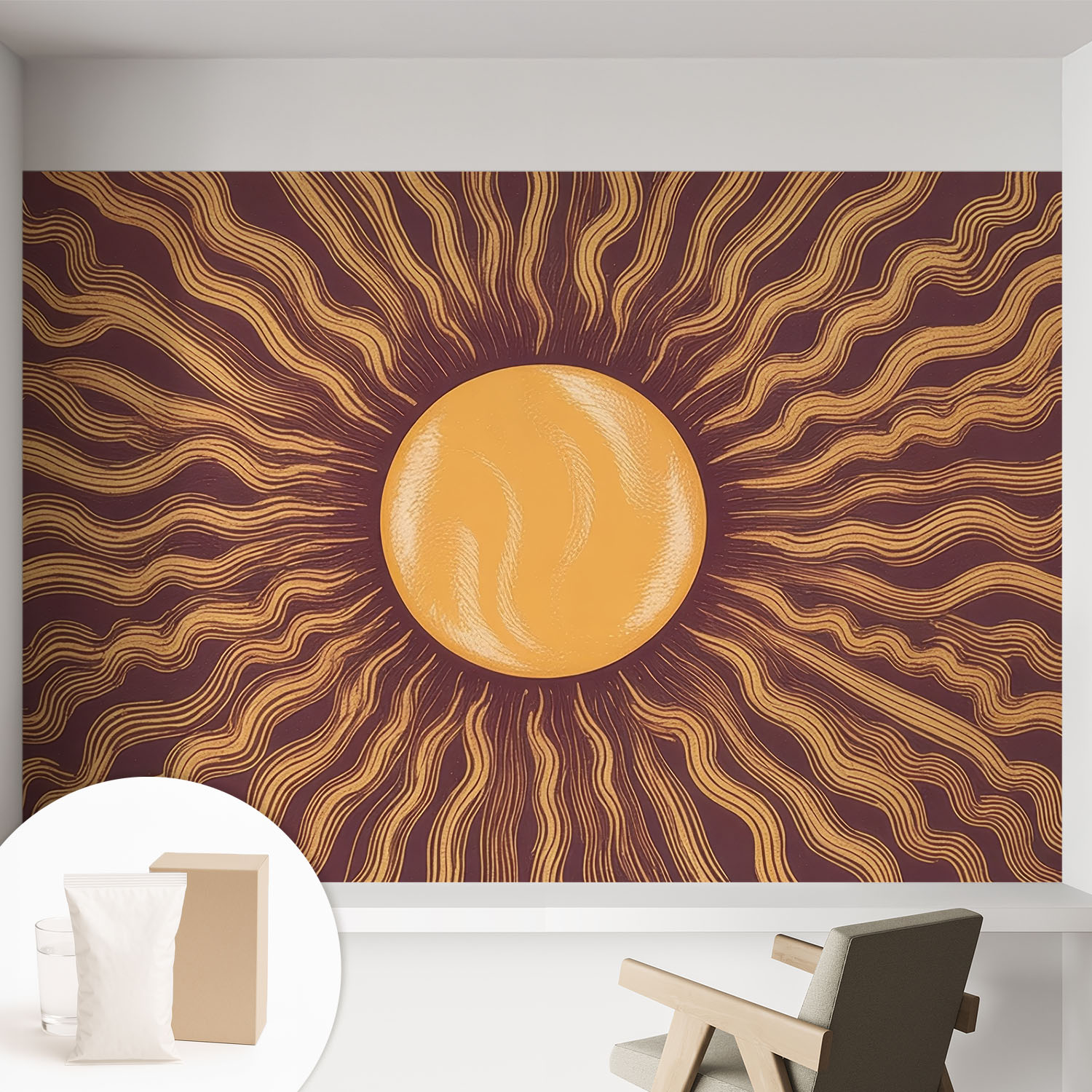 Papier Peint Décoratif Avec Colle Pour Salon, Chambre À Coucher Et Bureau - Design Moderne Et Facile À Poser Rayons De Soleil 152x104 Cm