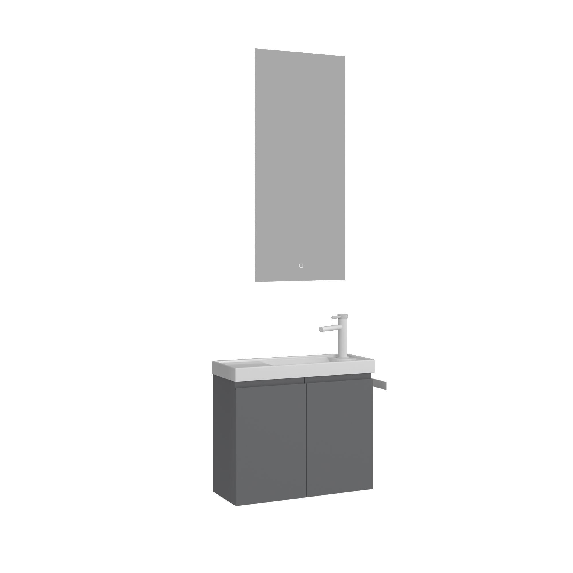 Meuble Avec Simple Vasque Et Miroir "ferla 60" - 60 X 22 X 50 Cm - Matte Grey