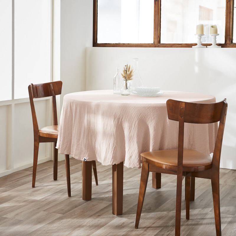 Nappe De Table "gaïa" Ronde 180 Cm "gaze De Coton" L'Effet Papillon - Gaia Guimauve -