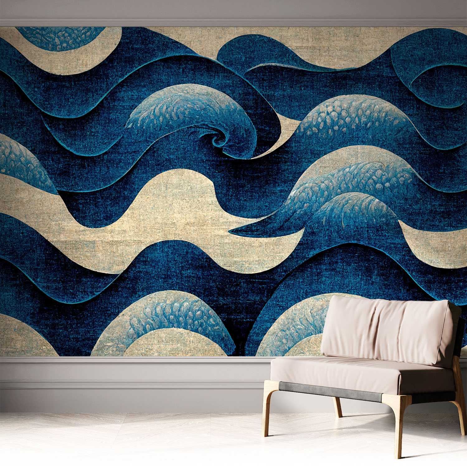 Papier Peint Autocollant Adhésif Décoratif Avec Motifs Pour Salon Et Chambre A Motif Vagues Bleues 312x219 Cm