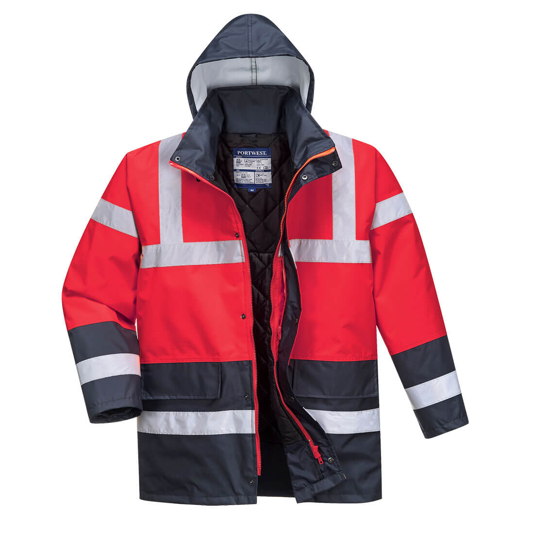 Portwest - Parka Haute Visibilité Bicolore Traffic Rouge / Bleu Marine M