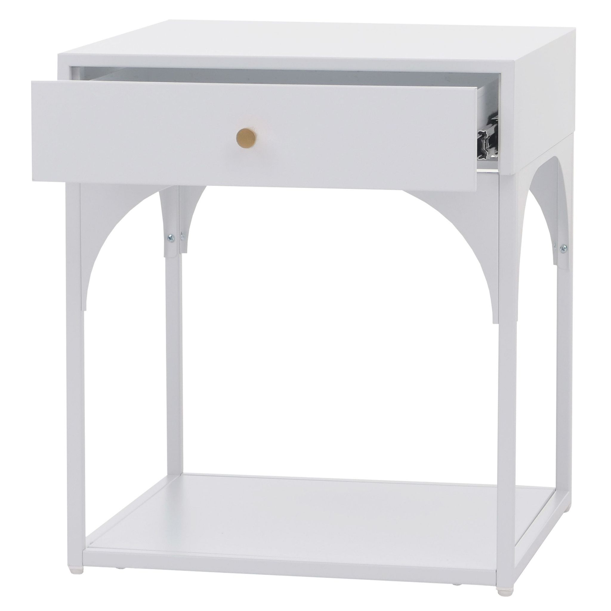 Table De Chevet Avec Tiroir Et Compartiment Ouvert 50x43x41 Cm En Acier Thermolaqué Blanc 04_0008872