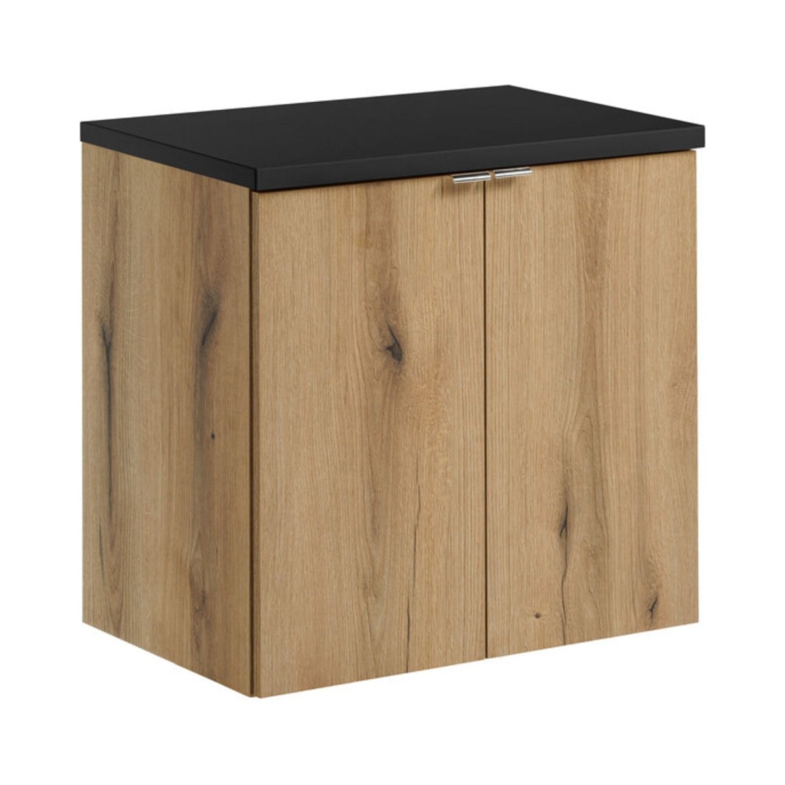 Ensemble De Salle De Bain Suspendu Vano Aspect Chêne Et Noir 60cm: Meuble Sous Vasque À Placards + Plan Pour Vasque