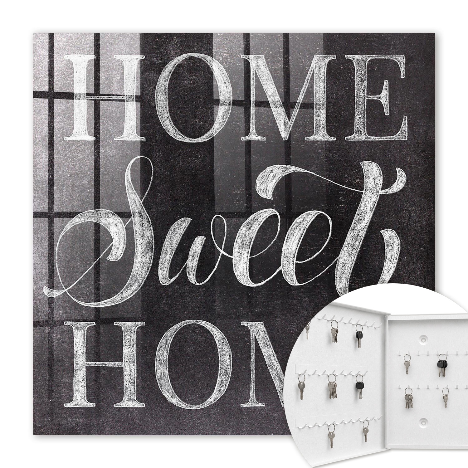 Armoire À Clés - (30 Cm X 30 Cm) - Boîte À Clés Murale - Coffret De Rangement Pour Clés - Couleur Blanche - Ouverture Vers La Gauche - Pour Maison Et Bureau - Home Sweet Home
