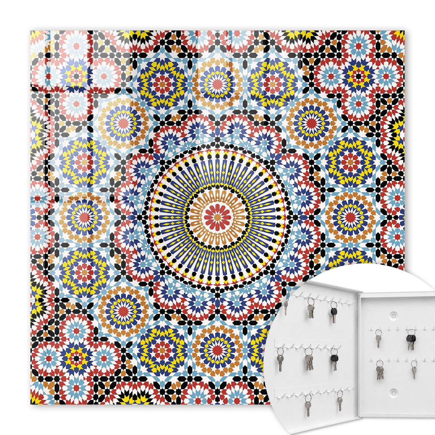 Armoire À Clés - (30 Cm X 30 Cm) - Boîte À Clés Murale - Coffret De Rangement Pour Clés - Couleur Blanche - Ouverture Vers La Gauche - Pour Maison Et Bureau - Motif Mosaïque