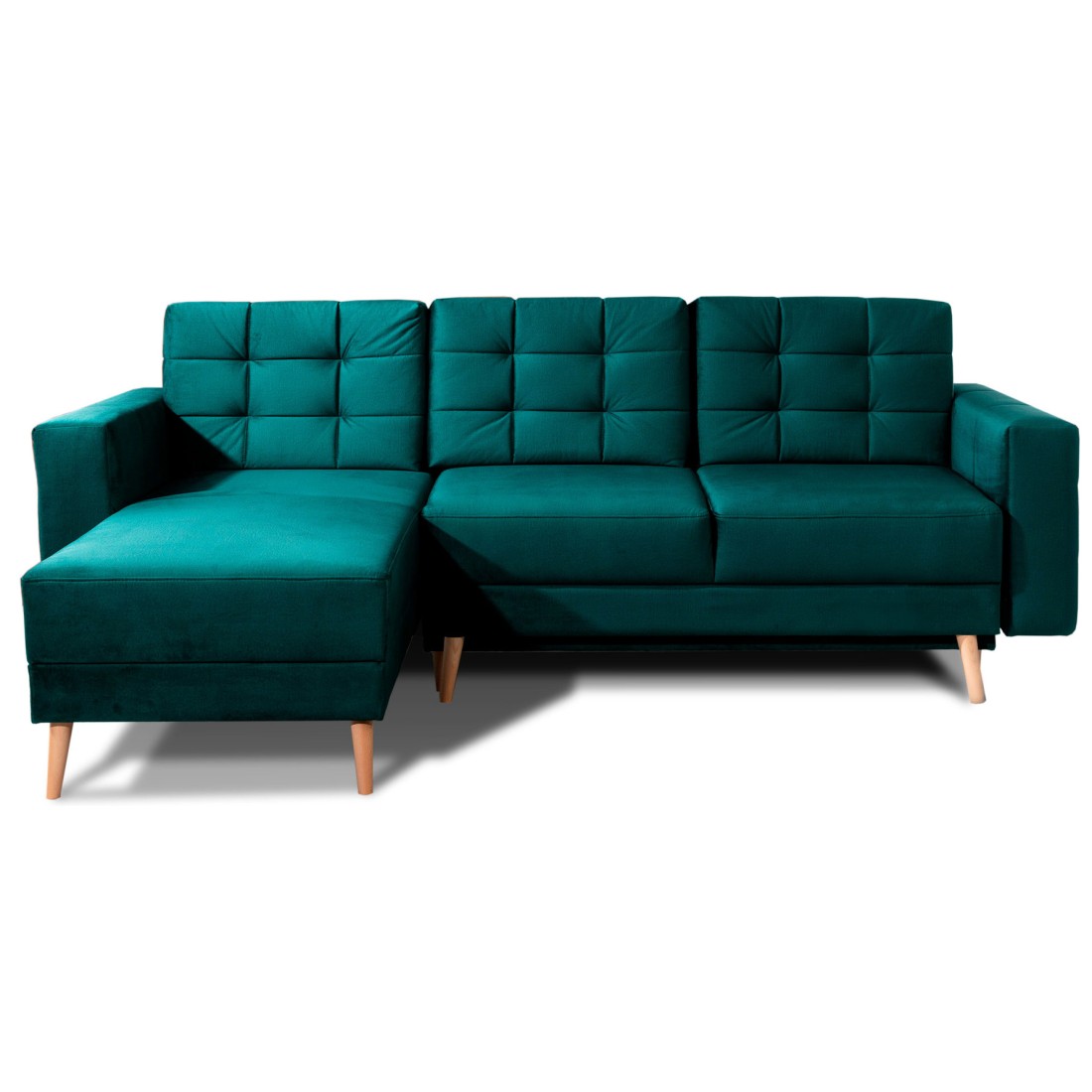 Canapé D'Angle Convertible Hasgard 3 Places Vert Foncé 248x162 Cm - Coffre Et Pieds Bois