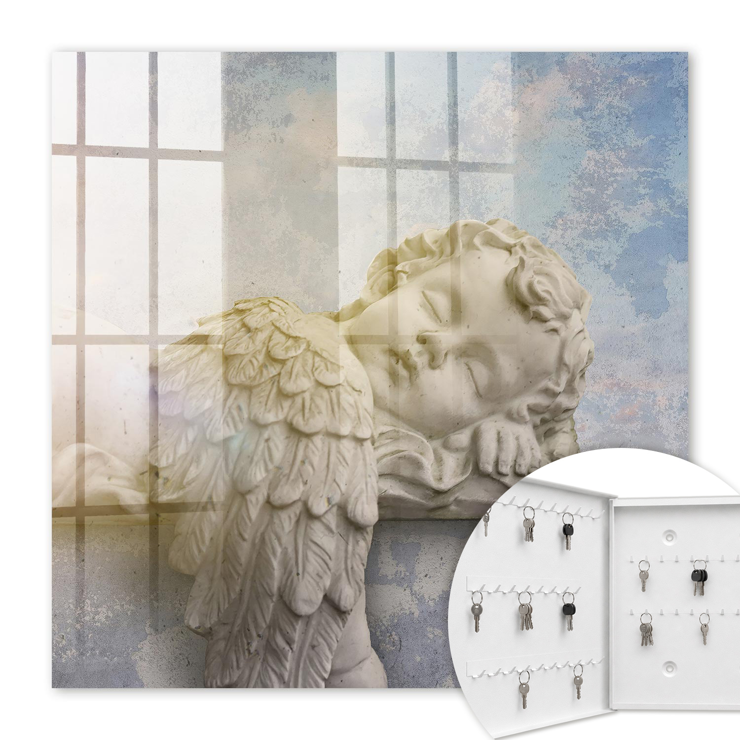 Armoire À Clés - (30 Cm X 30 Cm) - Boîte À Clés Murale - Coffret De Rangement Pour Clés - Couleur Blanche - Ouverture Vers La Gauche - Pour Maison Et Bureau - Ange Endormi