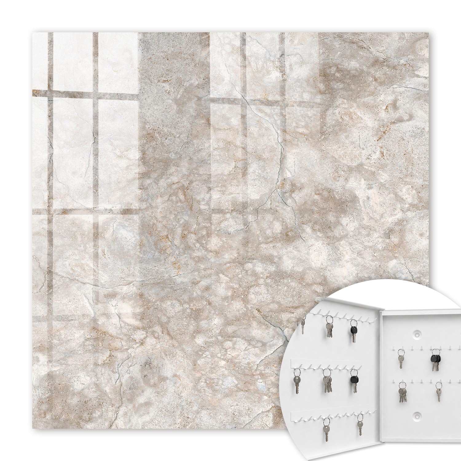 Armoire À Clés - (30 Cm X 30 Cm) - Boîte À Clés Murale - Coffret De Rangement Pour Clés - Couleur Blanche - Ouverture Vers La Gauche - Pour Maison Et Bureau - Structure En Marbre