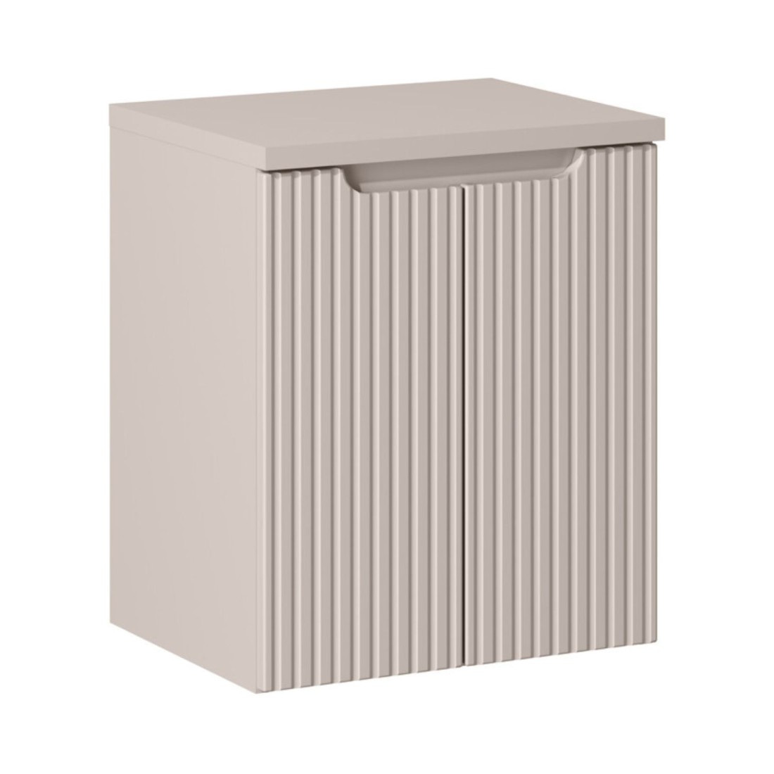 Ensemble De Salle De Bain Vano Cachemire Mat 50cm: Meuble Sous Vasque À Placards Rainuré Verticalement + Plan Pour Vasque