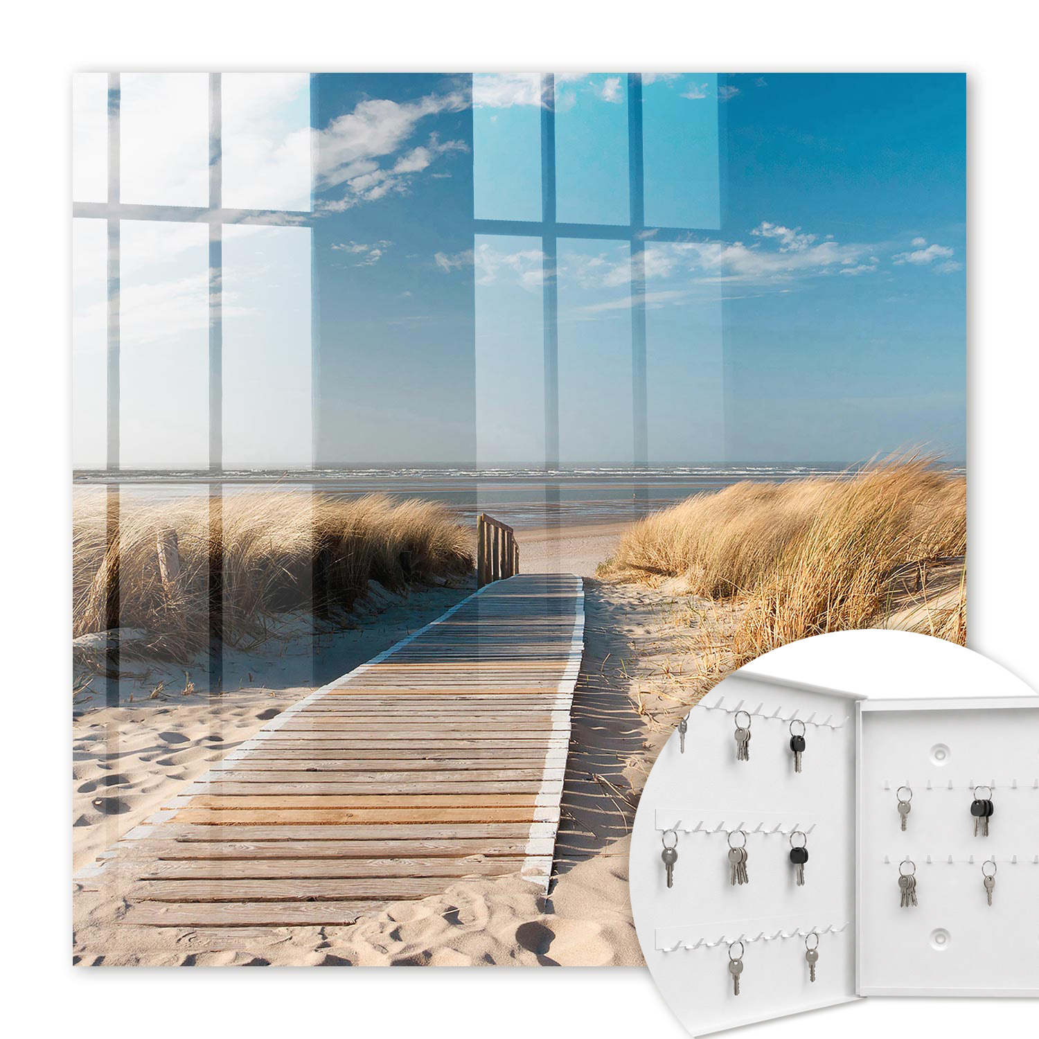 Armoire À Clés - (30 Cm X 30 Cm) - Boîte À Clés Murale - Coffret De Rangement Pour Clés - Couleur Blanche - Ouverture Vers La Gauche - Pour Maison Et Bureau - Une Plage Tranquille