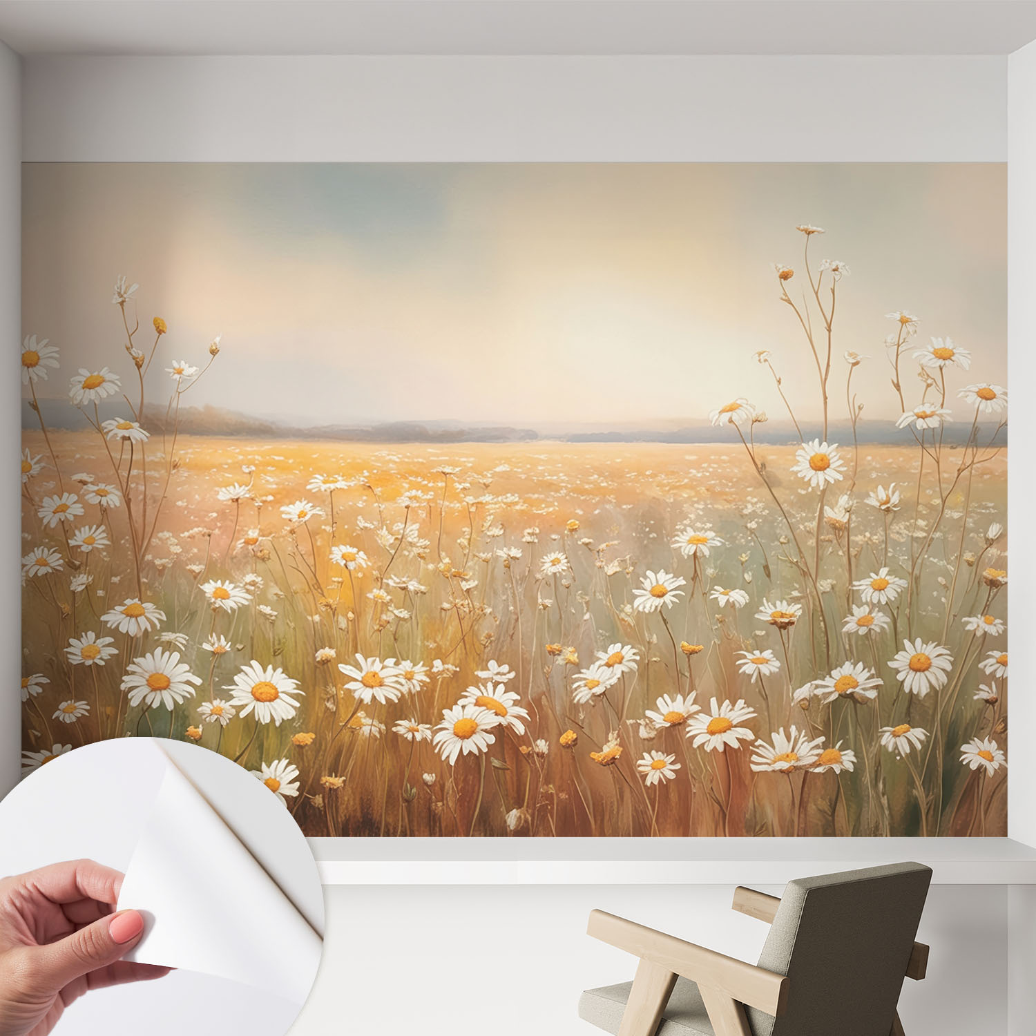 Papier Peint Adhésif Autocollant Pour Salon Chambre À Coucher Peint Imprimé Installation Facile Prairie Fleurie 152x104 Cm
