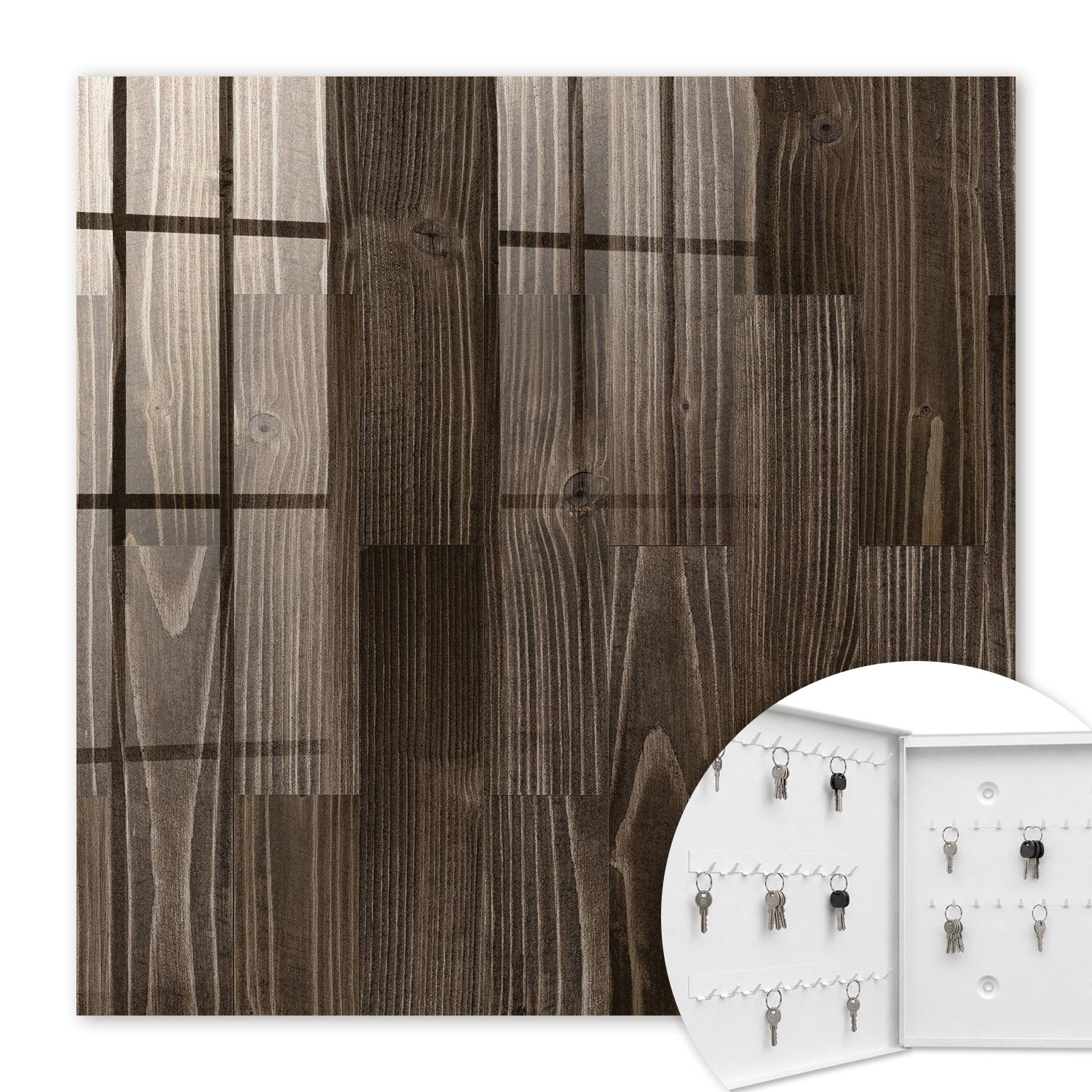 Armoire À Clés - (30 Cm X 30 Cm) - Boîte À Clés Murale - Coffret De Rangement Pour Clés - Couleur Blanche - Ouverture Vers La Gauche - Pour Maison Et Bureau - Bois Brun
