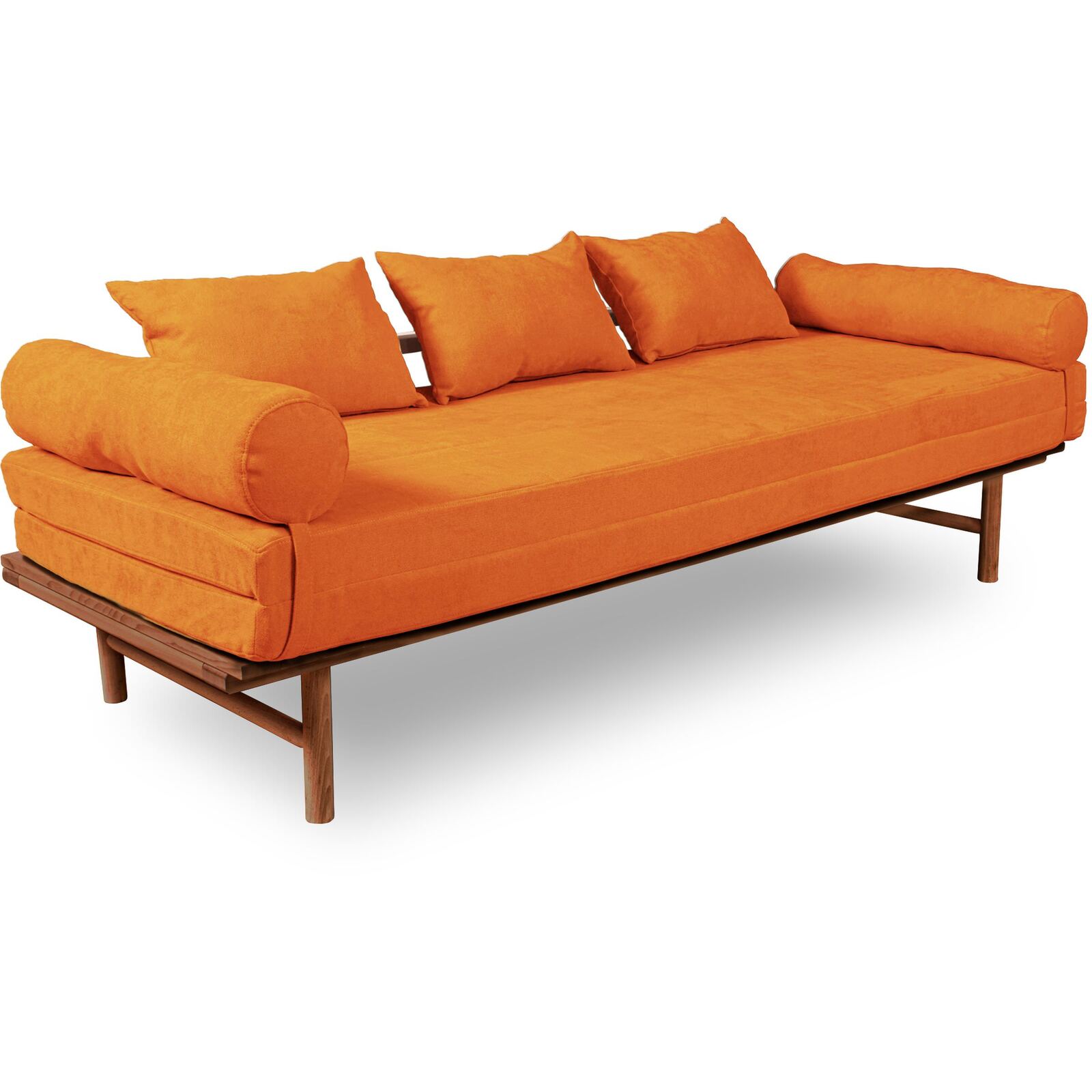 Canapé Lit Convertible Design En Tissu Beige Et Bois - 140 X 200 Cm - Bois Clair Et Beige