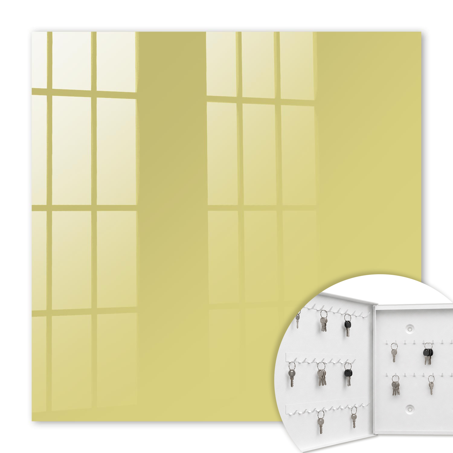 Armoire À Clés - (30 Cm X 30 Cm) - Boîte À Clés Murale - Coffret De Rangement Pour Clés - Couleur Blanche - Ouverture Vers La Gauche - Pour Maison Et Bureau - Moutarde Claire