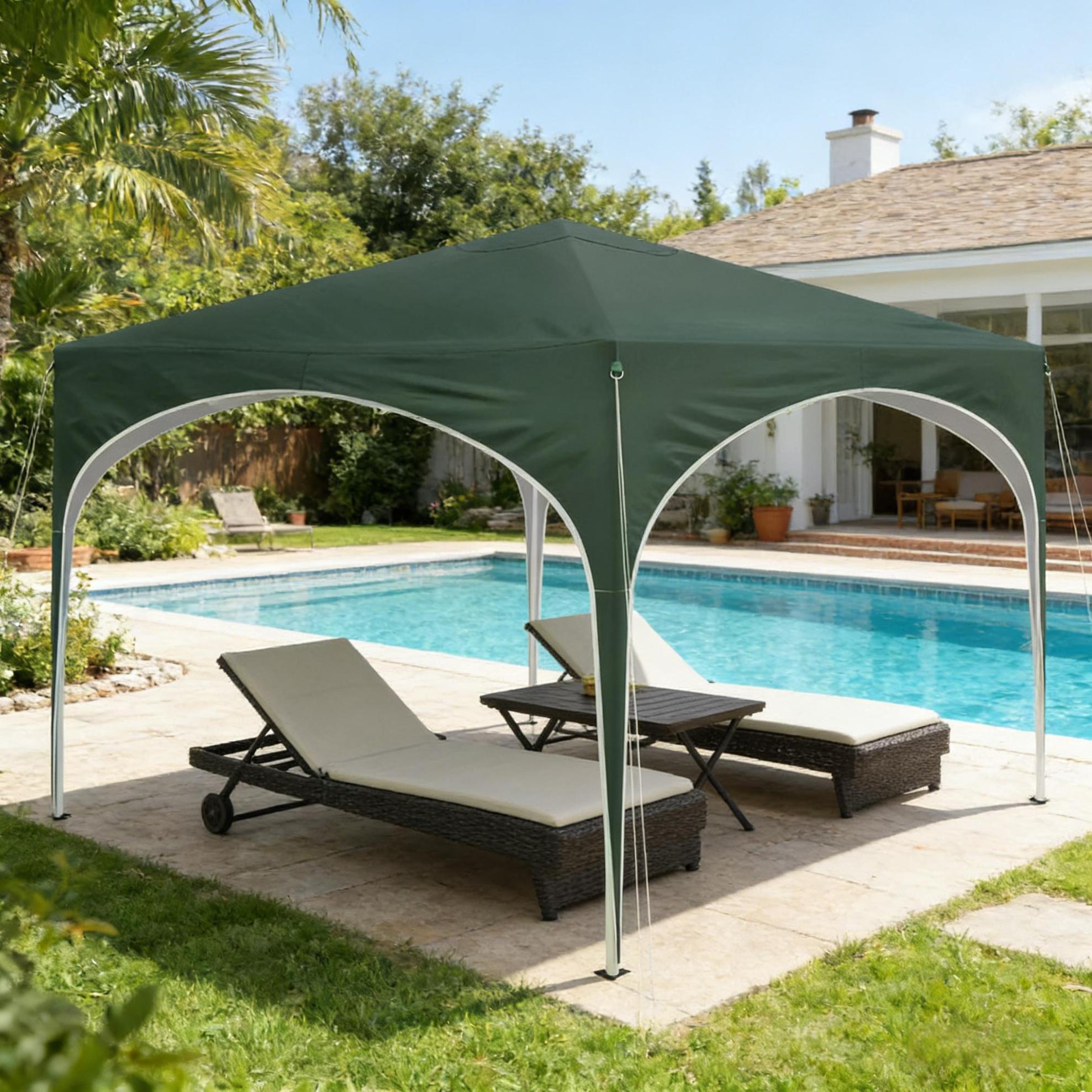 Pérgola Plegable 300x300x258 Cm, Altura Ajustable, Impermeable, Protección Solar, Metal, Verde