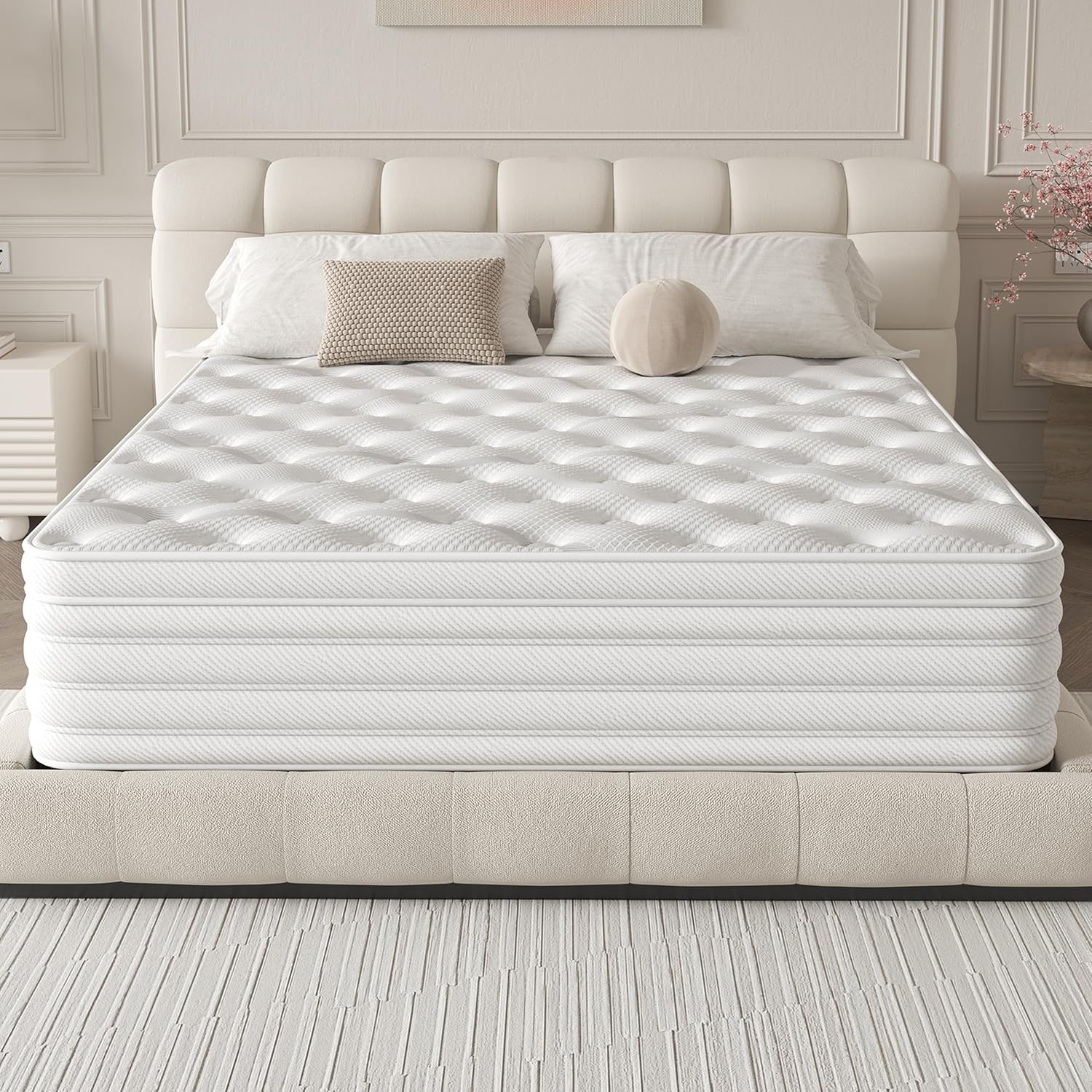 Dewinner Matelas 90x200 Cm, Épaisseur 32cm, Matelas Hybride À Ressorts Ensachés Avec Mousse Mémoire, Fermeté Moyenne H3/h4