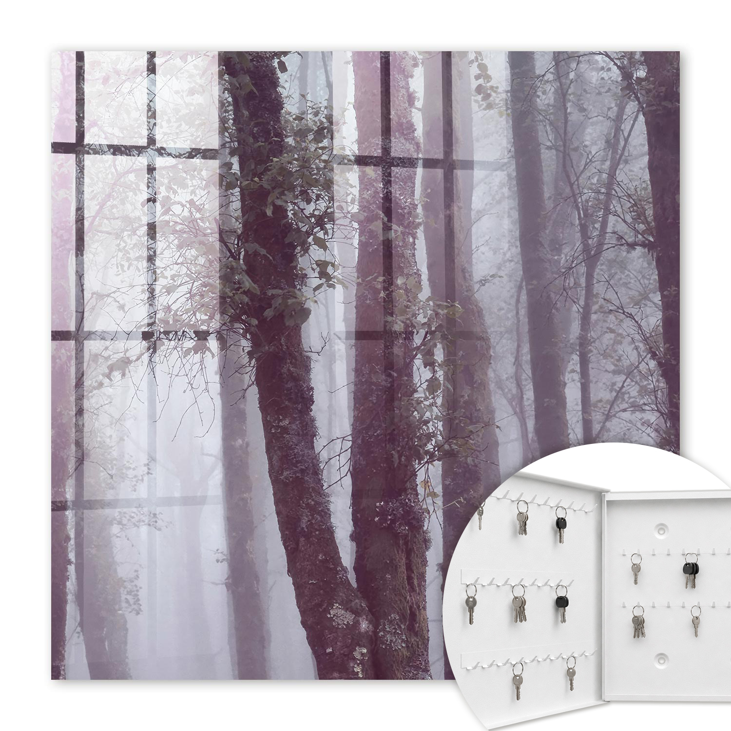 Armoire À Clés - (30 Cm X 30 Cm) - Boîte À Clés Murale - Coffret De Rangement Pour Clés - Couleur Blanche - Ouverture Vers La Gauche - Pour Maison Et Bureau - Forêt De Brouillard