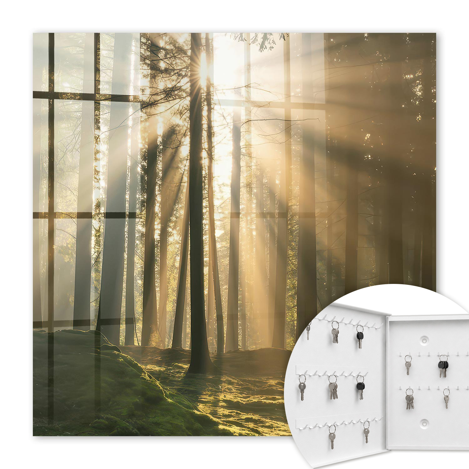 Armoire À Clés - (30 Cm X 30 Cm) - Boîte À Clés Murale - Coffret De Rangement Pour Clés - Couleur Blanche - Ouverture Vers La Gauche - Pour Maison Et Bureau - Lumière De Forêt