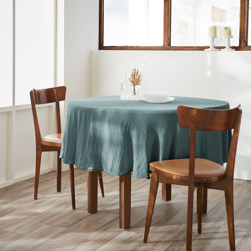 Nappe De Table "gaïa" Ronde 180 Cm "gaze De Coton" L'Effet Papillon - Gaia Canard -
