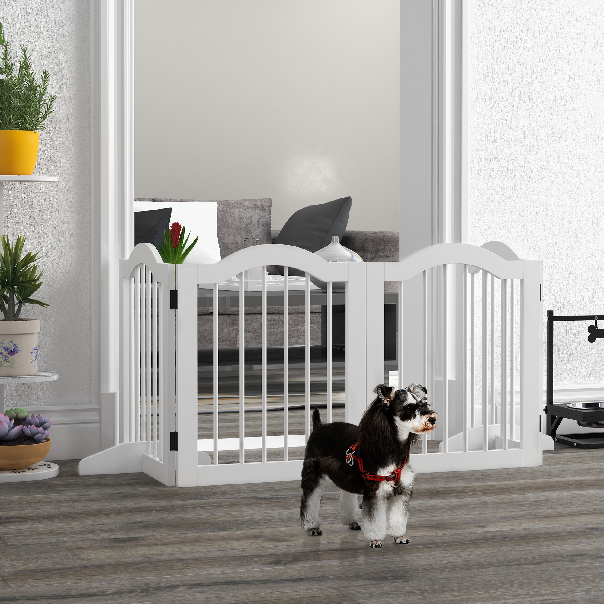 Barrière Pliable Pour Chiens À 4 Panneaux, Pour Escaliers, Couloirs Et Portes, Bois Blanc