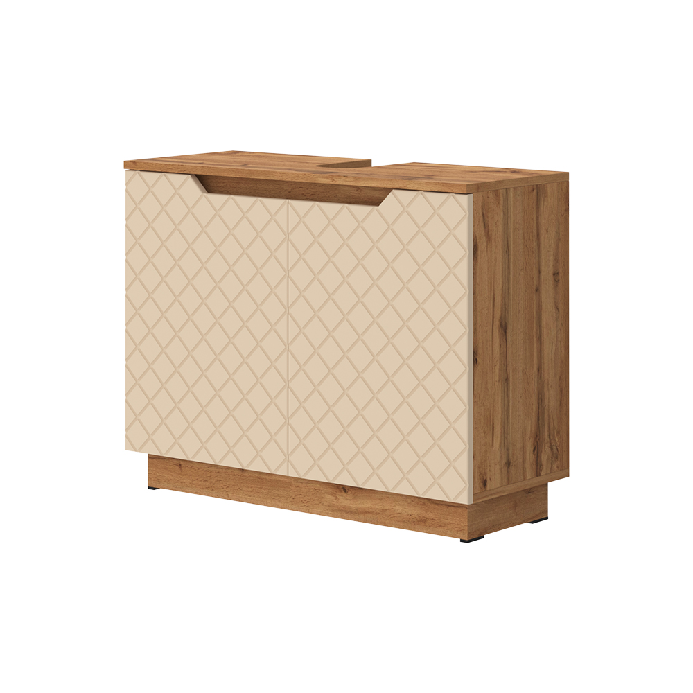 Meuble Vasque Simple Lotta, Chêne/cachemire Avec Structure En Carreaux, 79.6x62.1cm Avec 2 Portes, Vicco