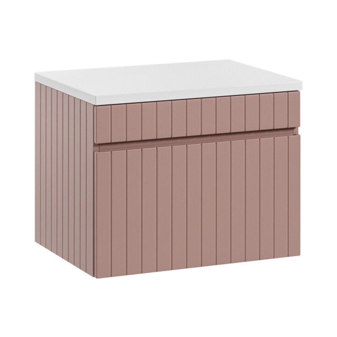 Ensemble De Salle De Bain Icon: Meuble Sous Vasque 60cm Rose Poudré + Plan Pour Vasque Blanc