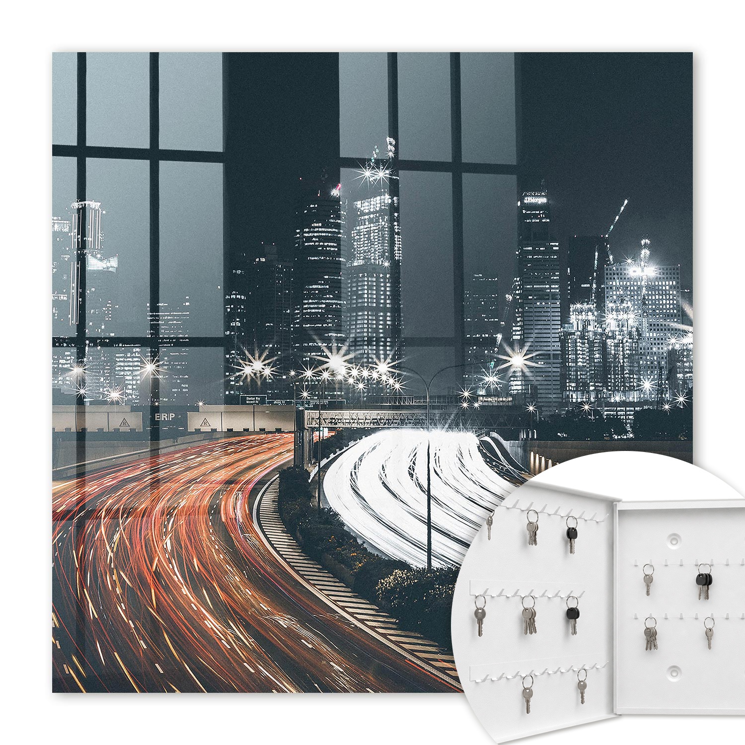Armoire À Clés - (30 Cm X 30 Cm) - Boîte À Clés Murale - Coffret De Rangement Pour Clés - Couleur Blanche - Ouverture Vers La Gauche - Pour Maison Et Bureau - Nuit En Ville