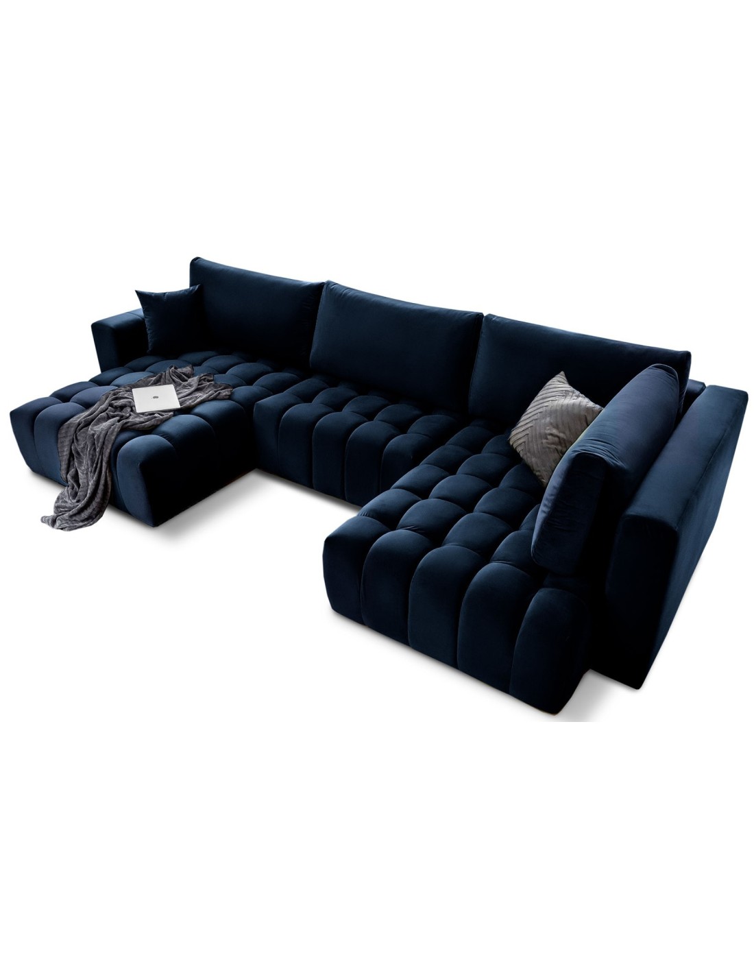 Canapé D'Angle Bonita Convertible 6 Places Bleu Nuit Tissu - Gauche - 350x175cm
