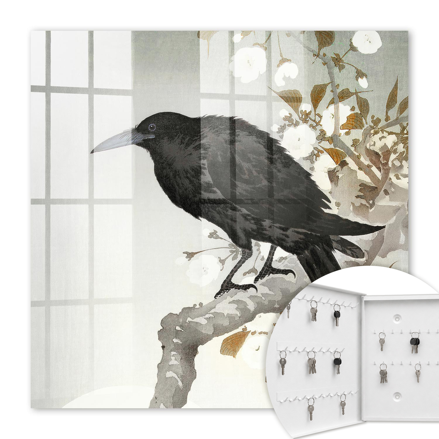 Armoire À Clés - (30 Cm X 30 Cm) - Boîte À Clés Murale - Coffret De Rangement Pour Clés - Couleur Blanche - Ouverture Vers La Gauche - Pour Maison Et Bureau - Corbeau Noir